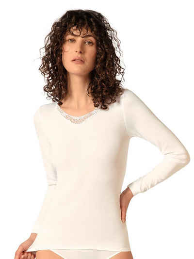 HUBER Unterhemd Damen Shirt langarm Cotton Embroidery (Stück, 1-St) nahtlos