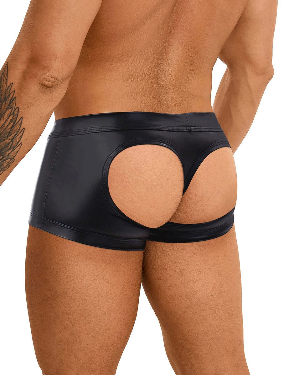 Lau-Fashion Boxershorts Lack Leder Unterwäsche Wetlook Schwarz Männer Fetisch String M/L/XL