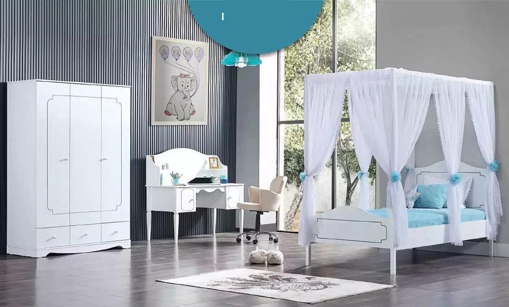 Xlmoebel Kinderbett Himmelbett aus weißem Holz mit individueller Gestaltungsmöglichkeit (Kinderbett, 2-tlg., Kinderbett), Hergestellt in Europa