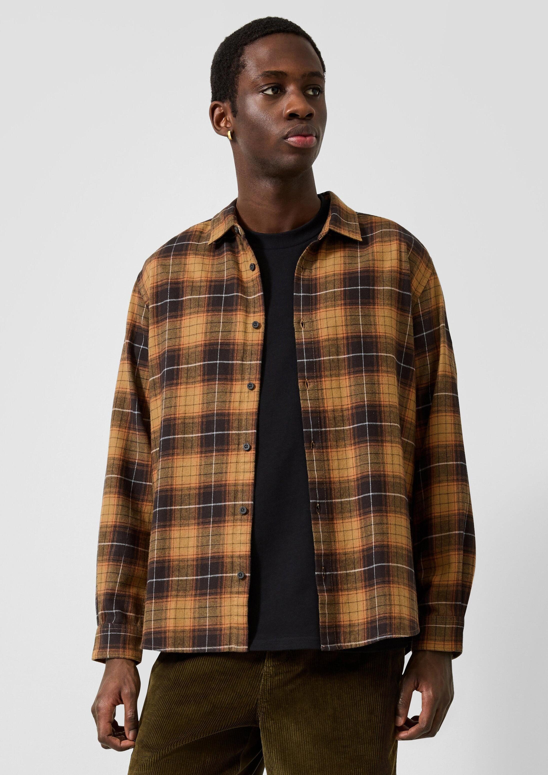 QS Langarmhemd Hemd Regular Fit: Kariertes Flanellhemd