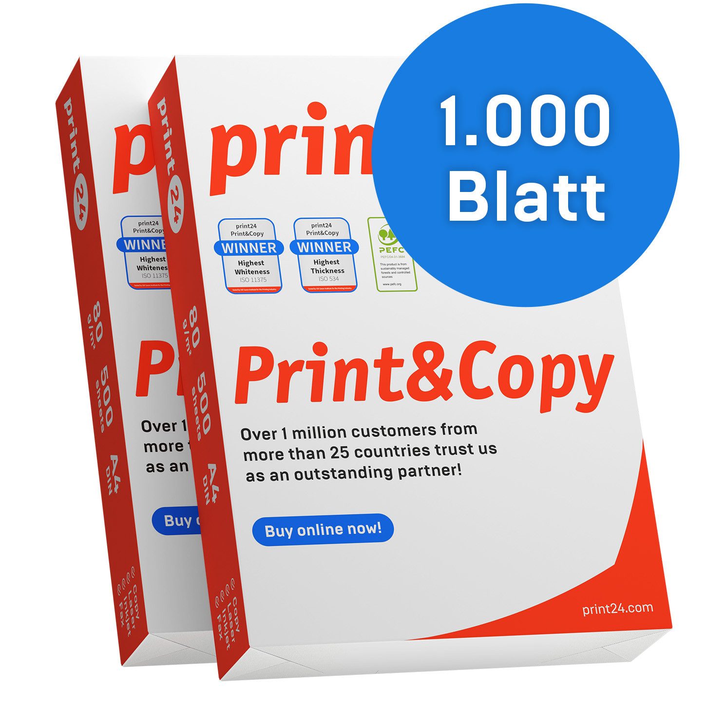 print24 Drucker- und Kopierpapier Kopierpapier 1000 Blatt A4 80g Premium Weiß PEFC zertifiziert