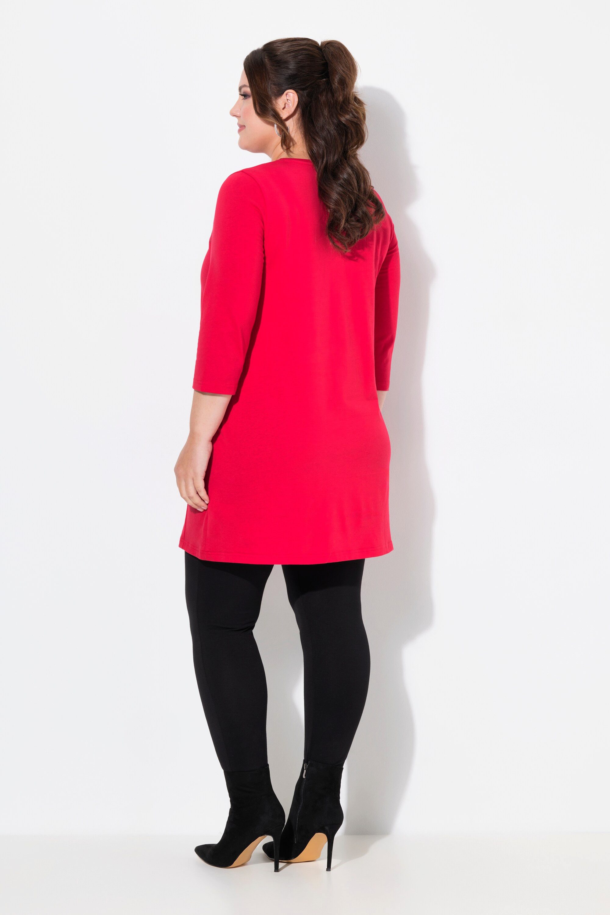 Ulla Popken Longshirt Longshirt Ziernähte A-Linie V-Ausschnitt 3/4-Arm
