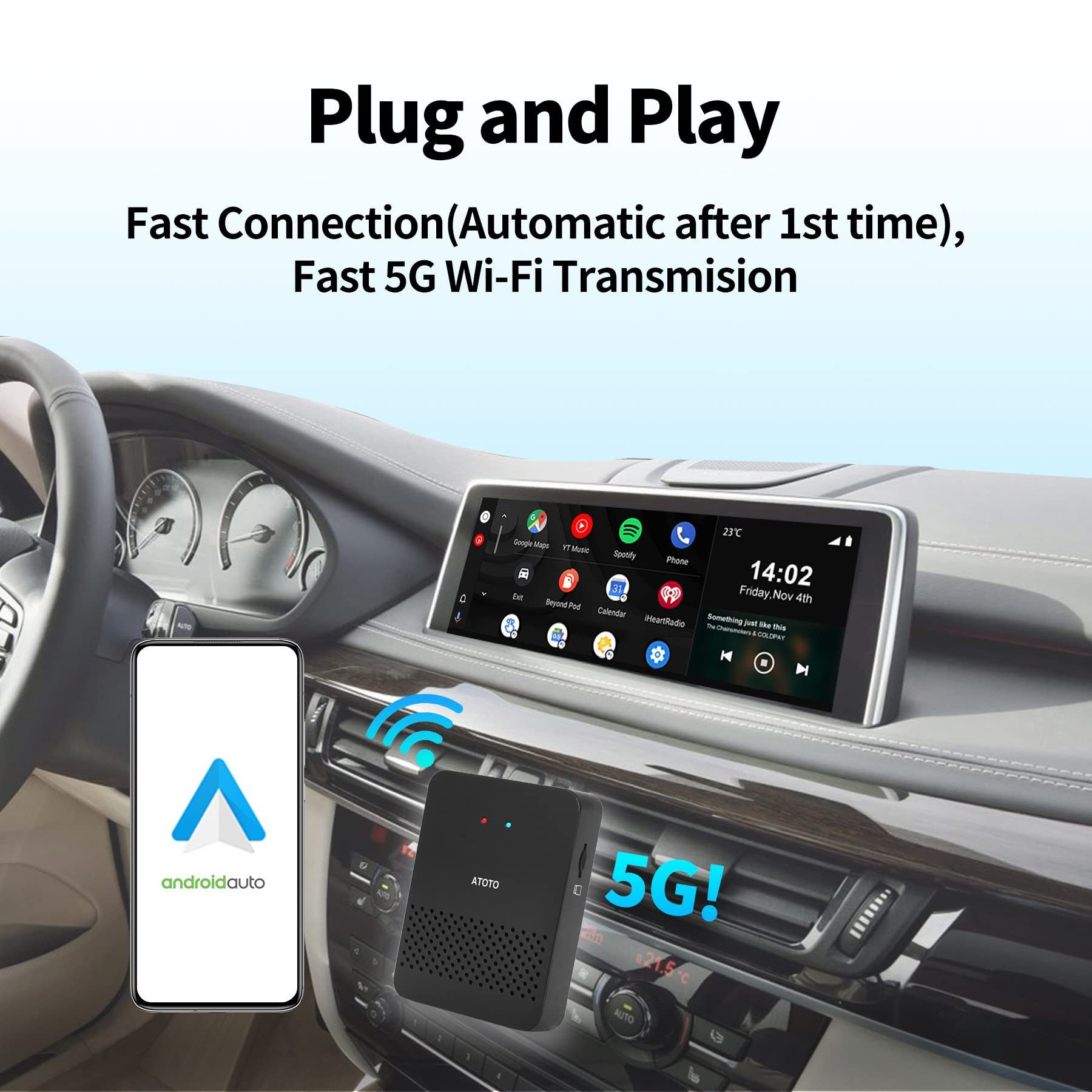 YI ATOTO AD3AA-BK Kabelloser Android-Auto-Adapter KFZ-Adapter