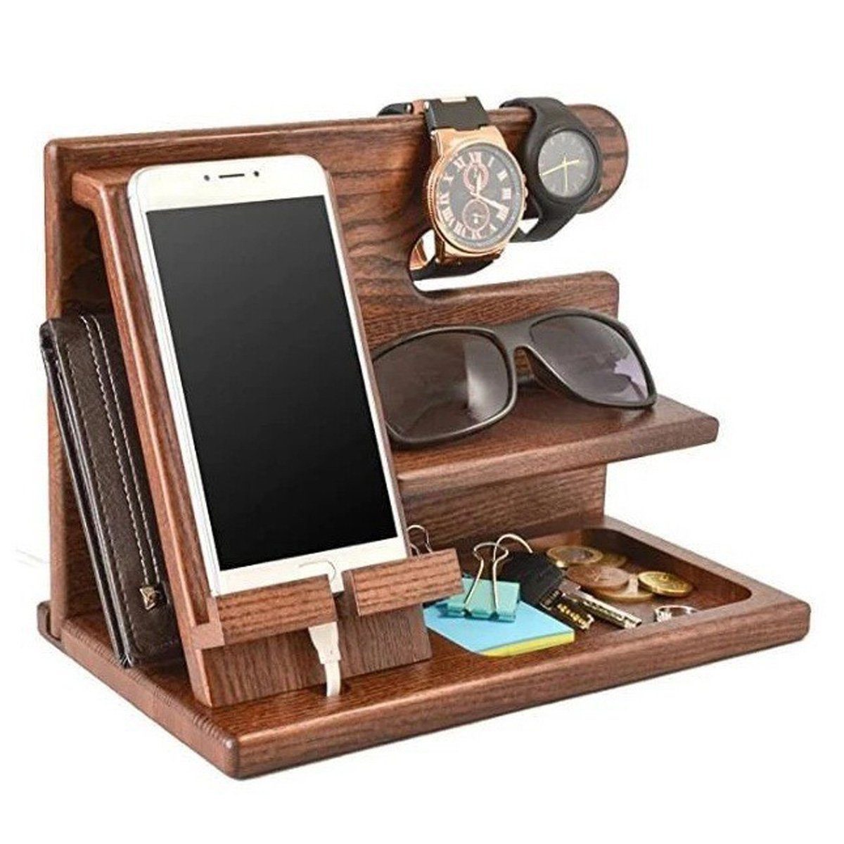 Handgefertigter Eschenholz Aufbewahrungsregal, hochwertigem Mobiltelefone,Schmuck Schreibtisch-Organizer für aus götäzer Media-Regal Holz-Desktop-Ladeständer