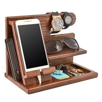 yozhiqu Media-Regal Holz-Desktop-Ladeständer für Mobiltelefone,Schmuck Aufbewahrungsregal, Handgefertigter Schreibtisch-Organizer aus hochwertigem Eschenholz