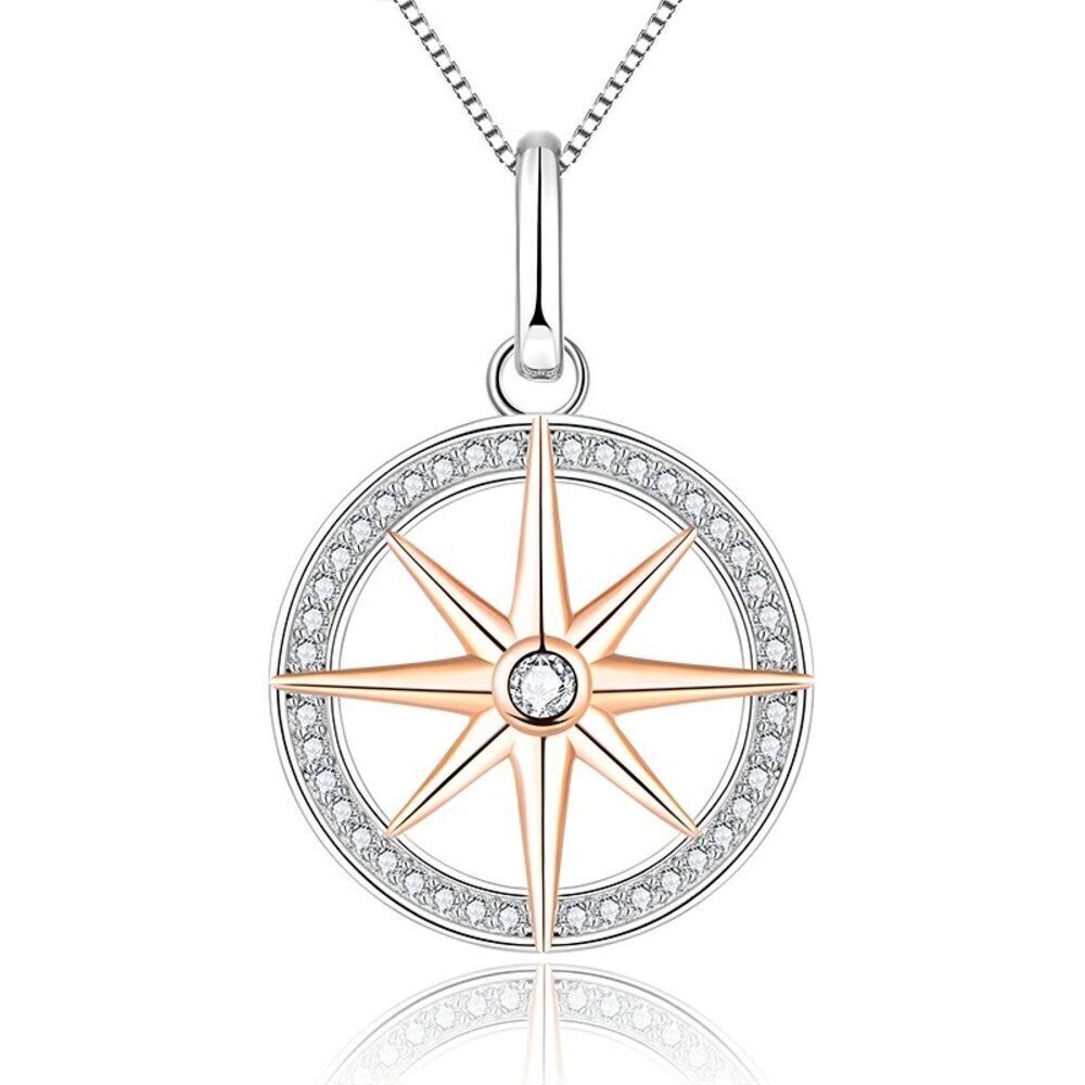 ROUGEMONT Kette mit Anhänger Kompass Halskette Bicolor 925 Silber 45 cm, Wa günstig online kaufen