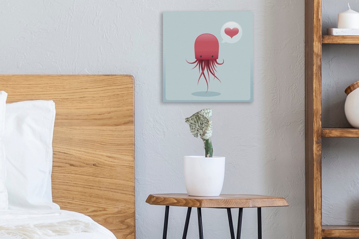 OneMillionCanvasses® Leinwandbild Qualle - Herz Bilder - St), (1 Leinwand Schlafzimmer Rot, Wohnzimmer für