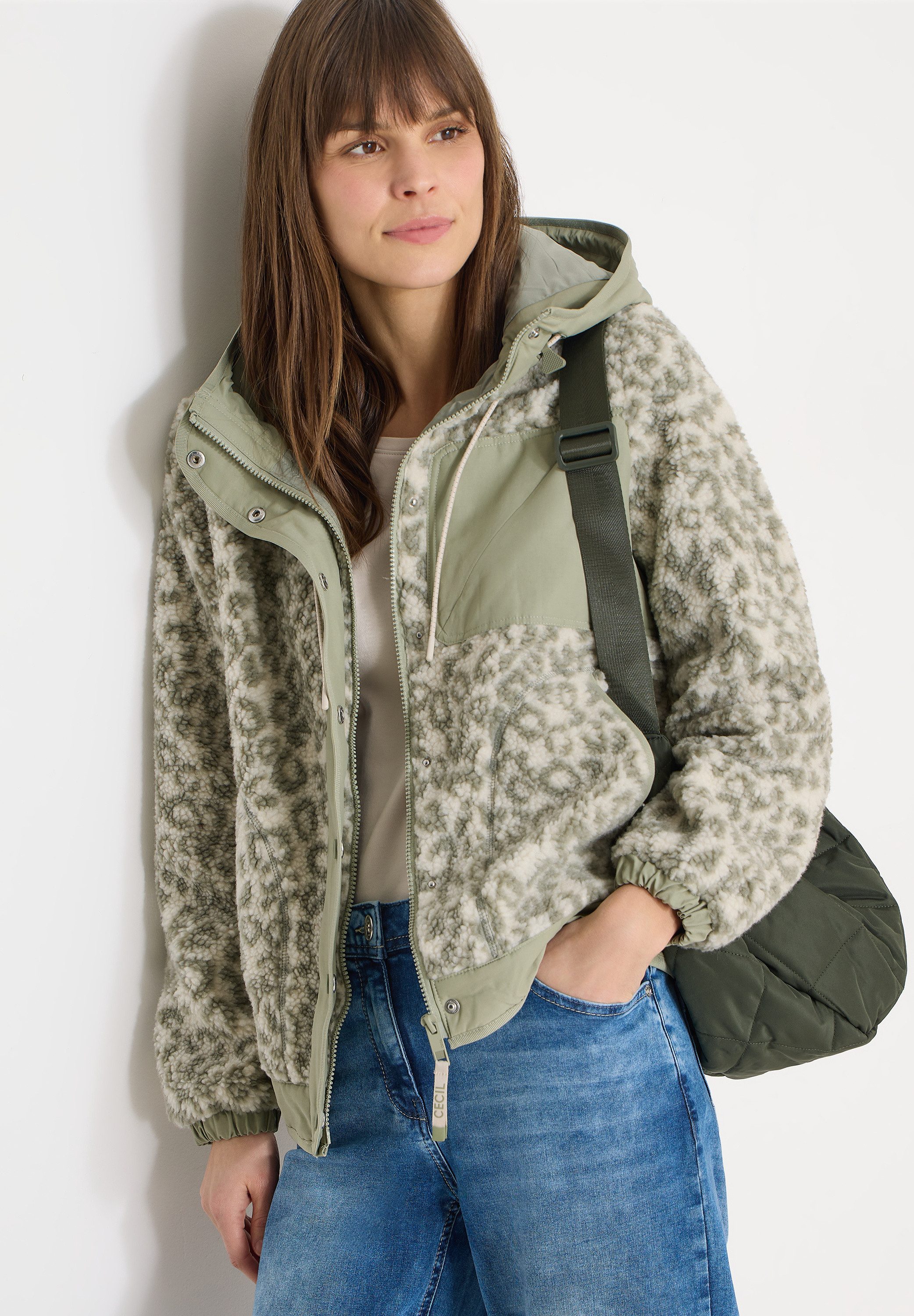 CECIL Fleecejacke mit Animal-Muster und Kapuze