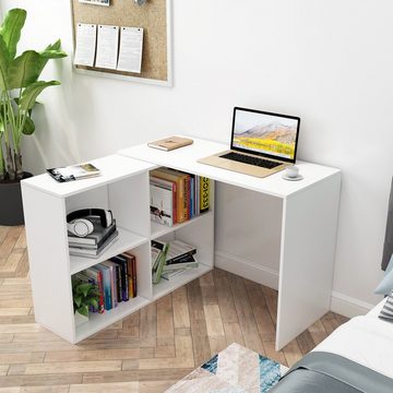 Mondeer Schreibtisch Eckschreibtisch Computertisch, L-Förmig mit 4 Ablagen Umkehrbarer Links/Richtig, Weiß