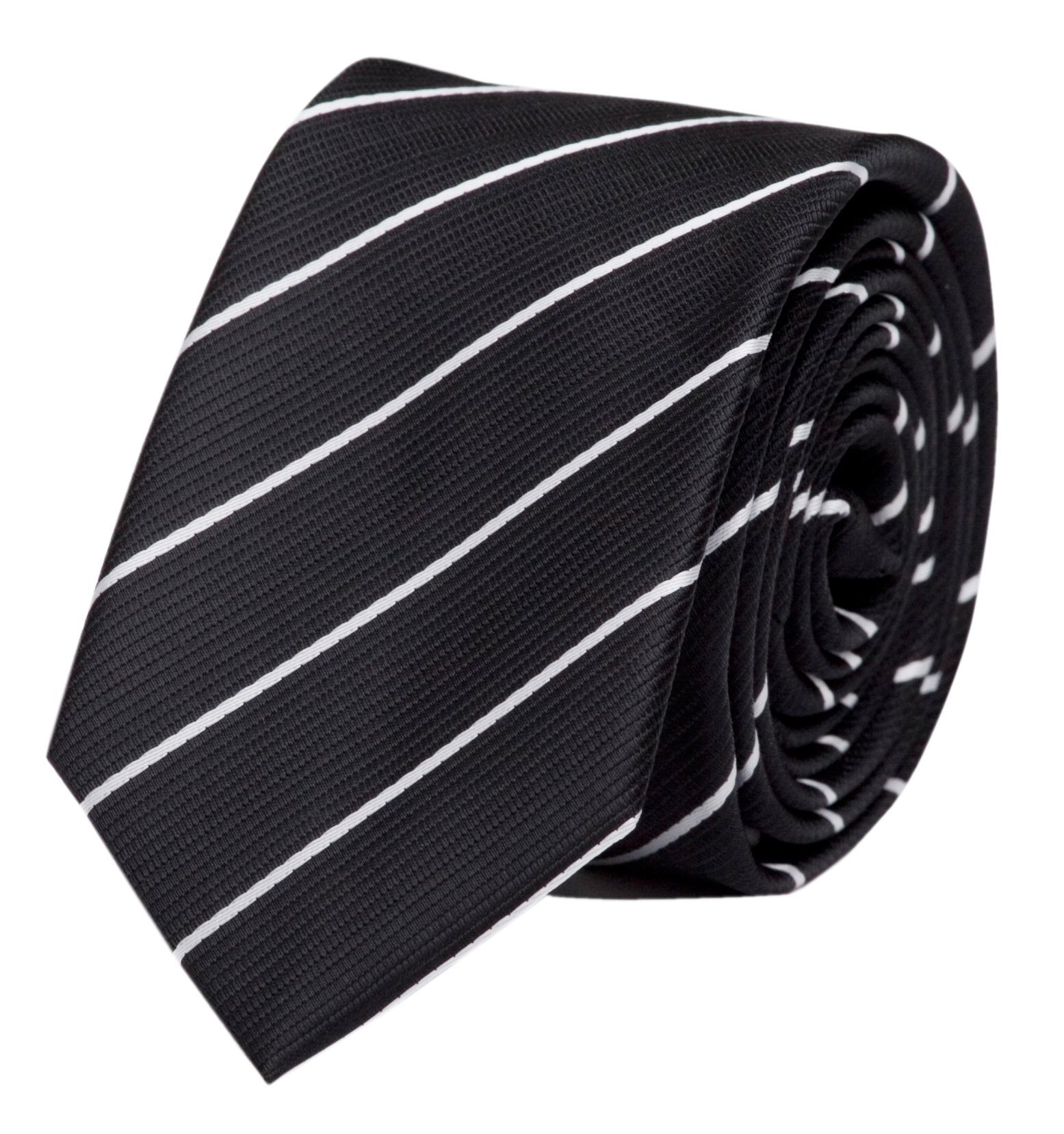 Fabio Farini Krawatte gestreifte Herren Krawatte - Tie mit Streifen in 6cm oder 8cm Breite (ohne Box, Gestreift) Schmal (6cm), Schwarz/feine Schneeweiße Streifen