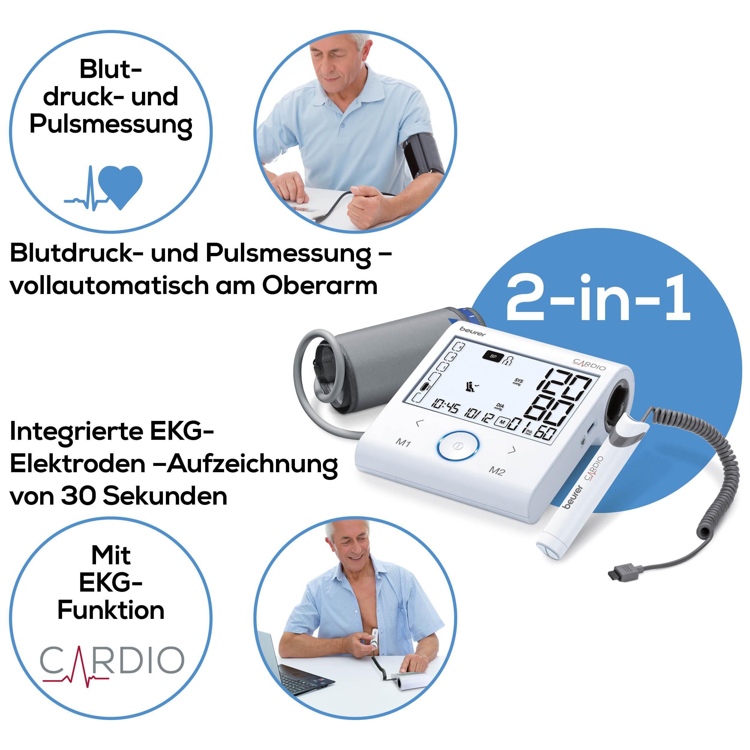 BEURER Oberarm-Blutdruckmessgerät Beurer BM 96 Blutdruckmessgerät mit EKG-Funktion, Mit 1-Kanal EKG zur Aufzeichnung des Herzrhythmus