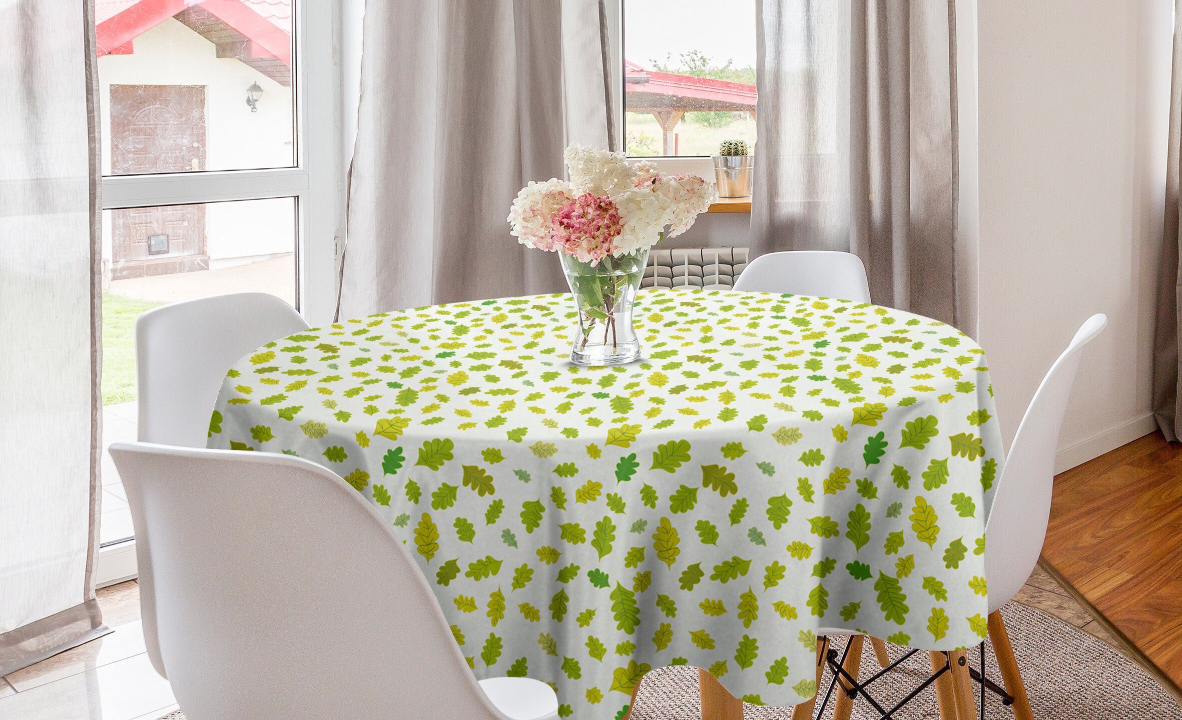 Abakuhaus Tischdecke Kreis Tischdecke für Blätter Dekoration, Eichenlaub Muster Esszimmer Abdeckung Küche Monotone