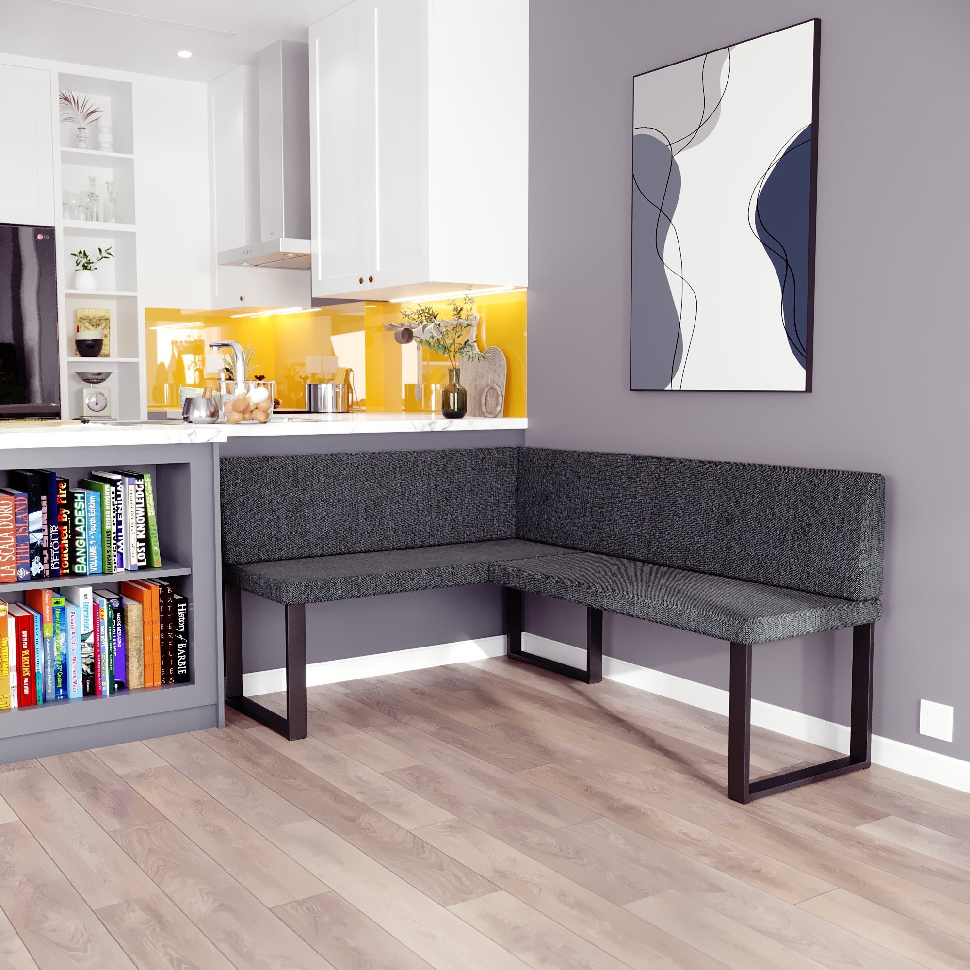 AN FURNITURE STORE Eckbank ALINA Metall, perfekt für Küche, Esszimmer, Wohnzimmer. Zwei Größen 128x168/142x196