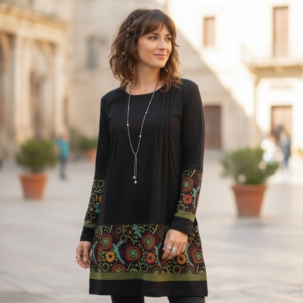 Guru-Shop Midikleid Baumwoll Minikleid Boho chic, Langarm Tunika -.. altern günstig online kaufen