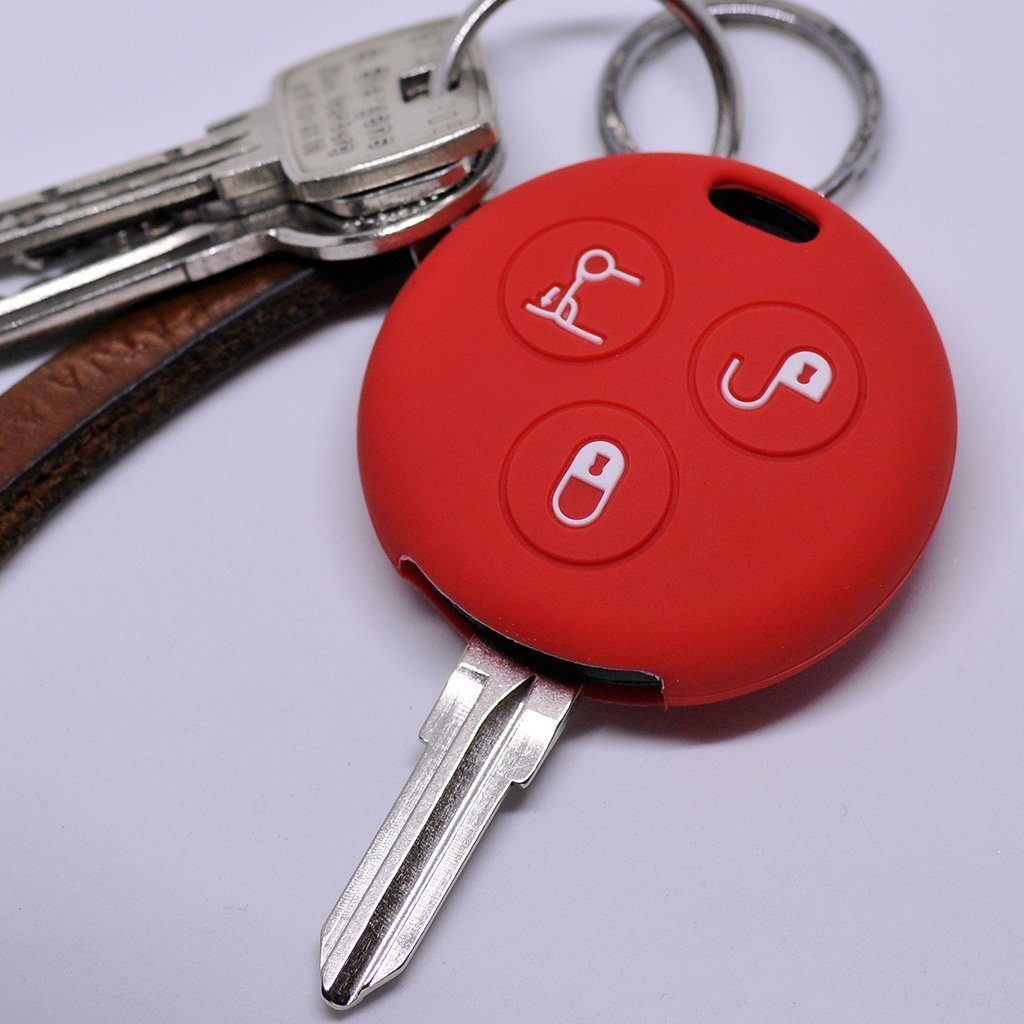 mt-key Schlüsseltasche Autoschlüssel Softcase Silikon Schutzhülle Rot, für Smart 450 Fortwo Cabrio Coupe 3 Tasten Funk Fernbedienung