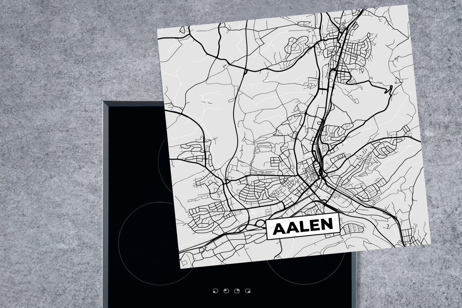 Karte für Herdblende-/Abdeckplatte - Aalen - 78x78 Deutschland, - Arbeitsplatte (1 tlg), Vinyl, küche cm, Stadtplan Ceranfeldabdeckung, MuchoWow