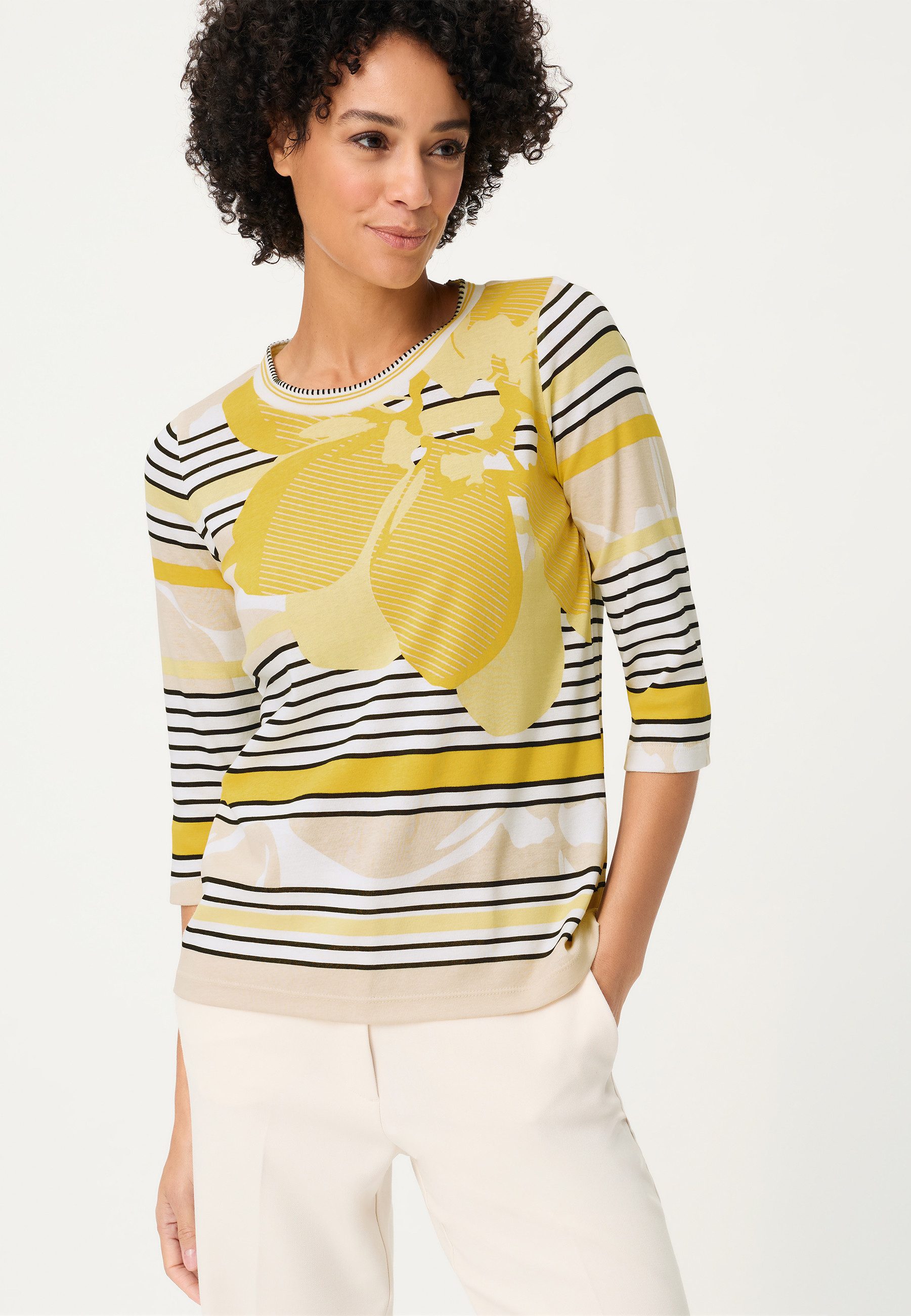 Olsen T-Shirt mit dekorativen Streifen und Print