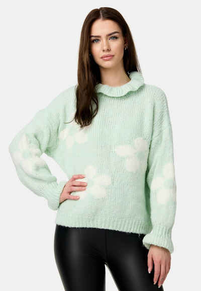 Worldclassca Strickpullover Worldclassca Oversize Damen Strickpullover Oberteil Rüschen Blumen