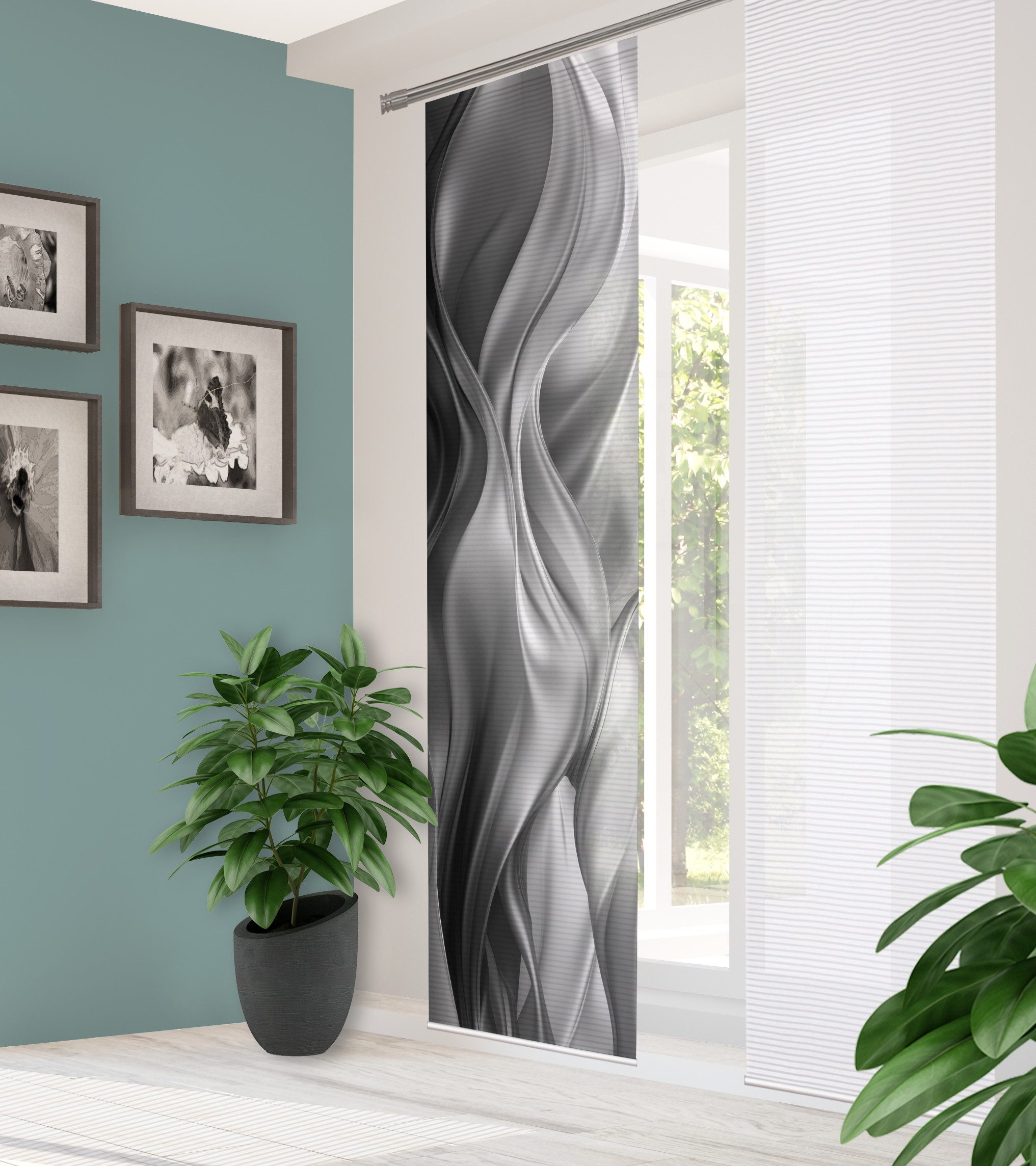 HOME WOHNIDEEN Schiebegardine HIG ALCINA Schiebegardine recyceltes Polyester, 245x60 cm, Wellenmotiv (1 St), Paneelwagen, halbtransparent, 100% Polyester