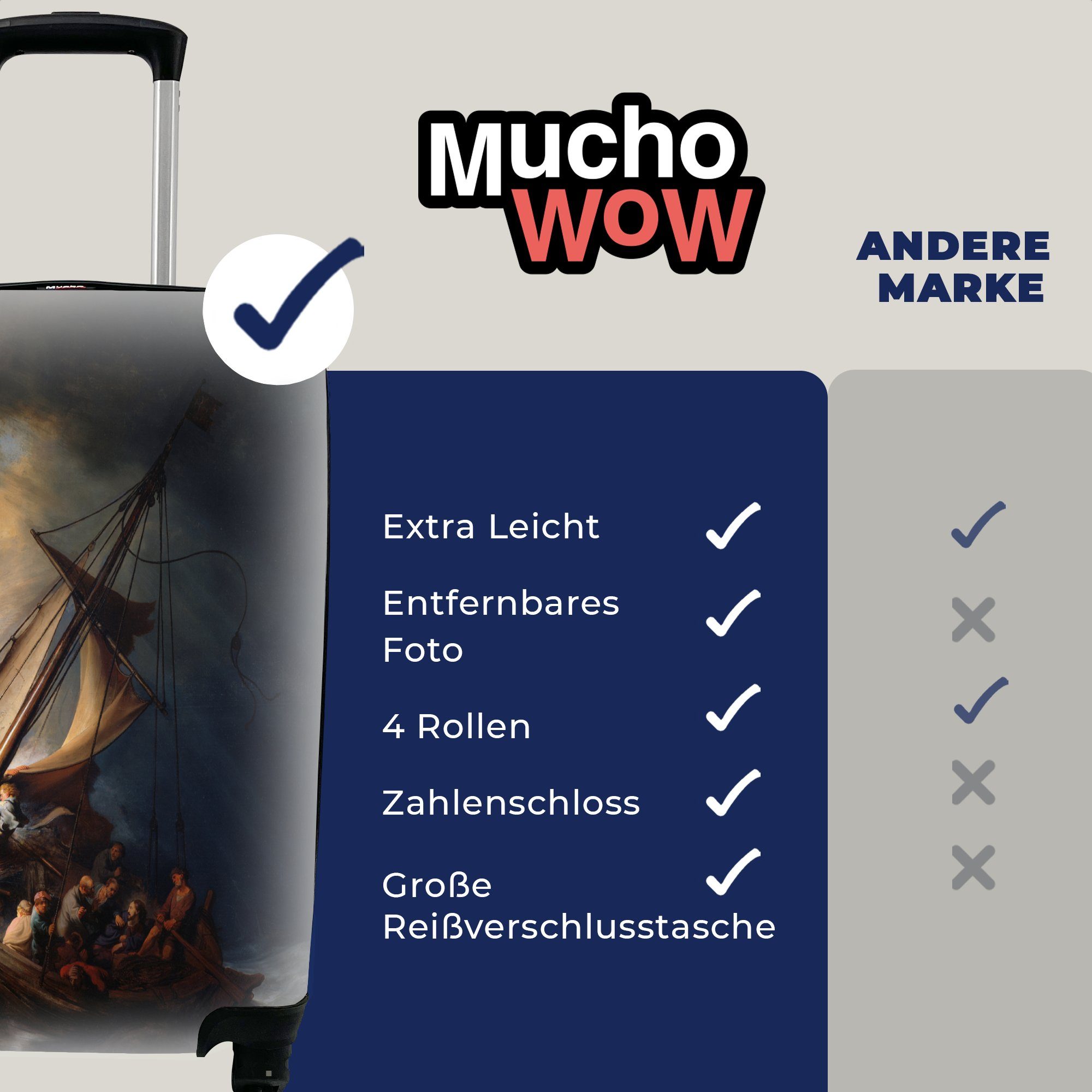 Handgepäck rollen, Rijn, für Der Rollen, mit Trolley, Reisetasche Handgepäckkoffer auf dem Ferien, Genezareth See - MuchoWow Sturm 4 Rembrandt Reisekoffer van