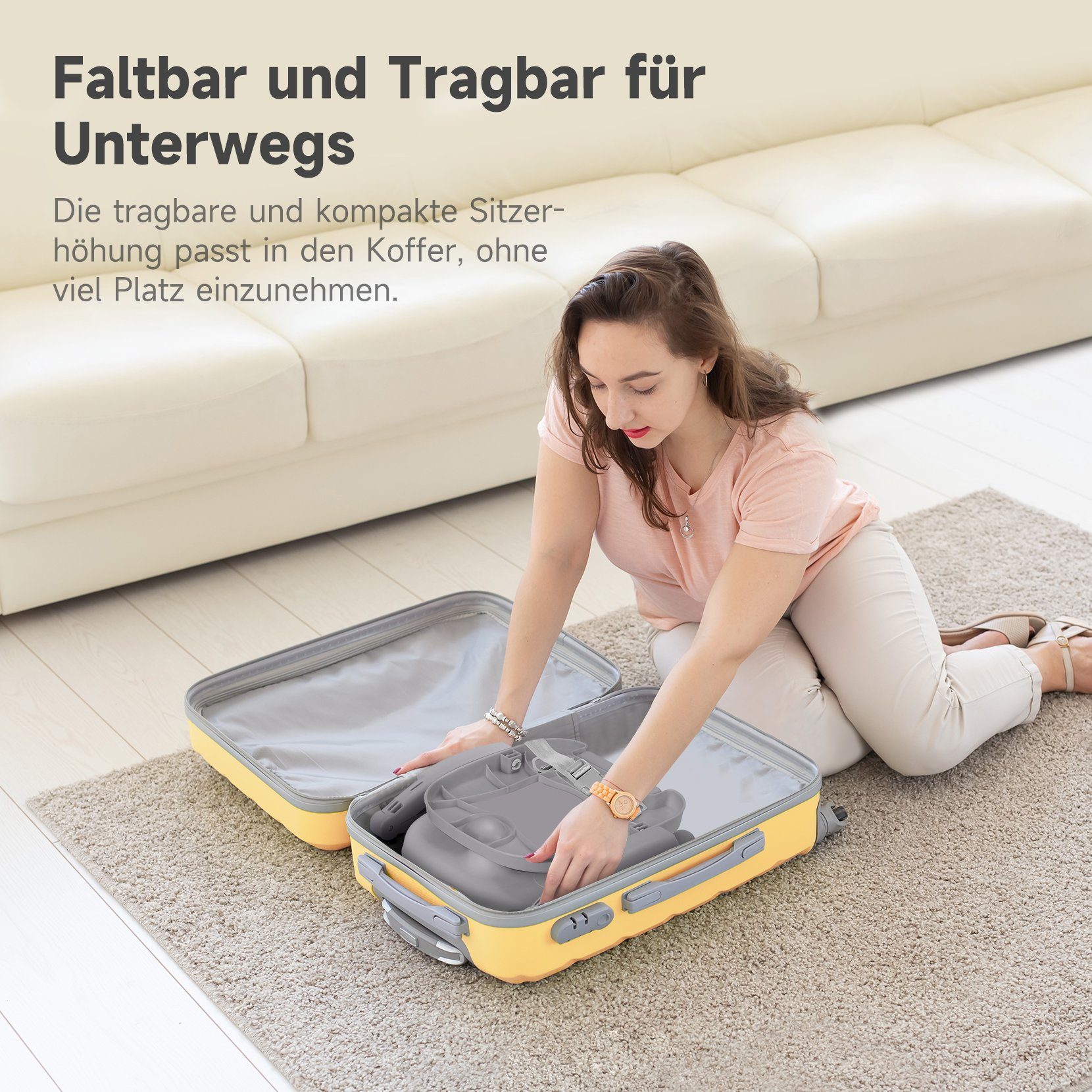 faltbar tragbar Reisehochstuhl für und Booster Praktisch, Reinigung, YOLEO YOLEO Sitzerhöhung sicher, sein leicht Unterwegs, Verstellbarkeit, einfache grau stabil für strukturiert und Babys,