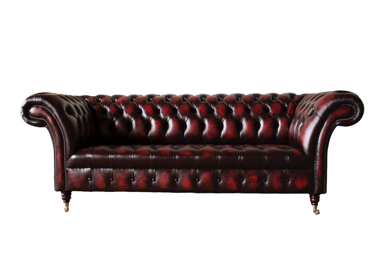 JVmoebel Sofa Braun-rotes Chesterfield Leder Sofa 3 Sitzer Designer Luxus Couch, Made in Europe