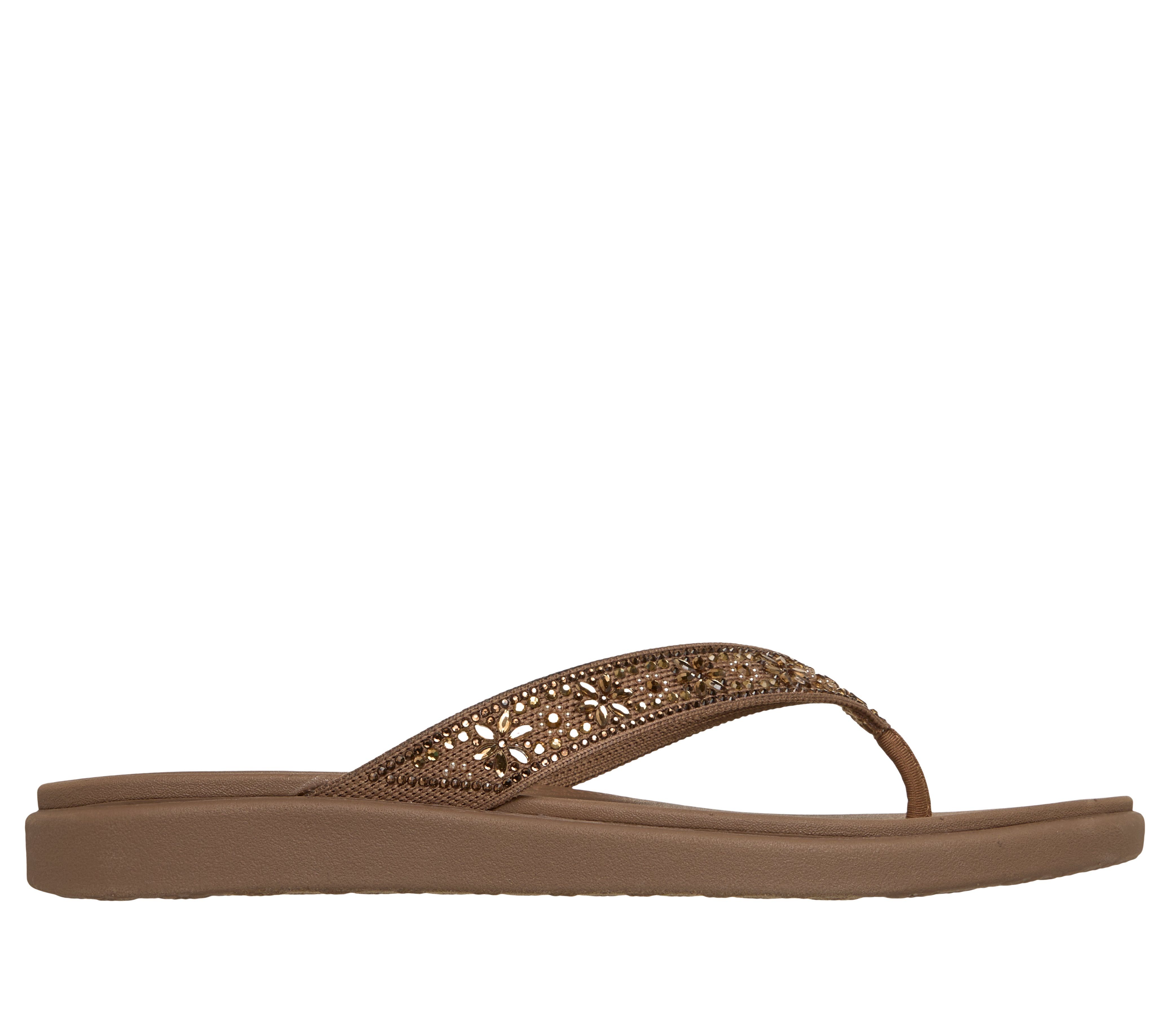 Skechers MEDITATION LUXE Zehentrenner Sommerschuh, Strandschuh, Urlaubsschuh mit Glitzersteine