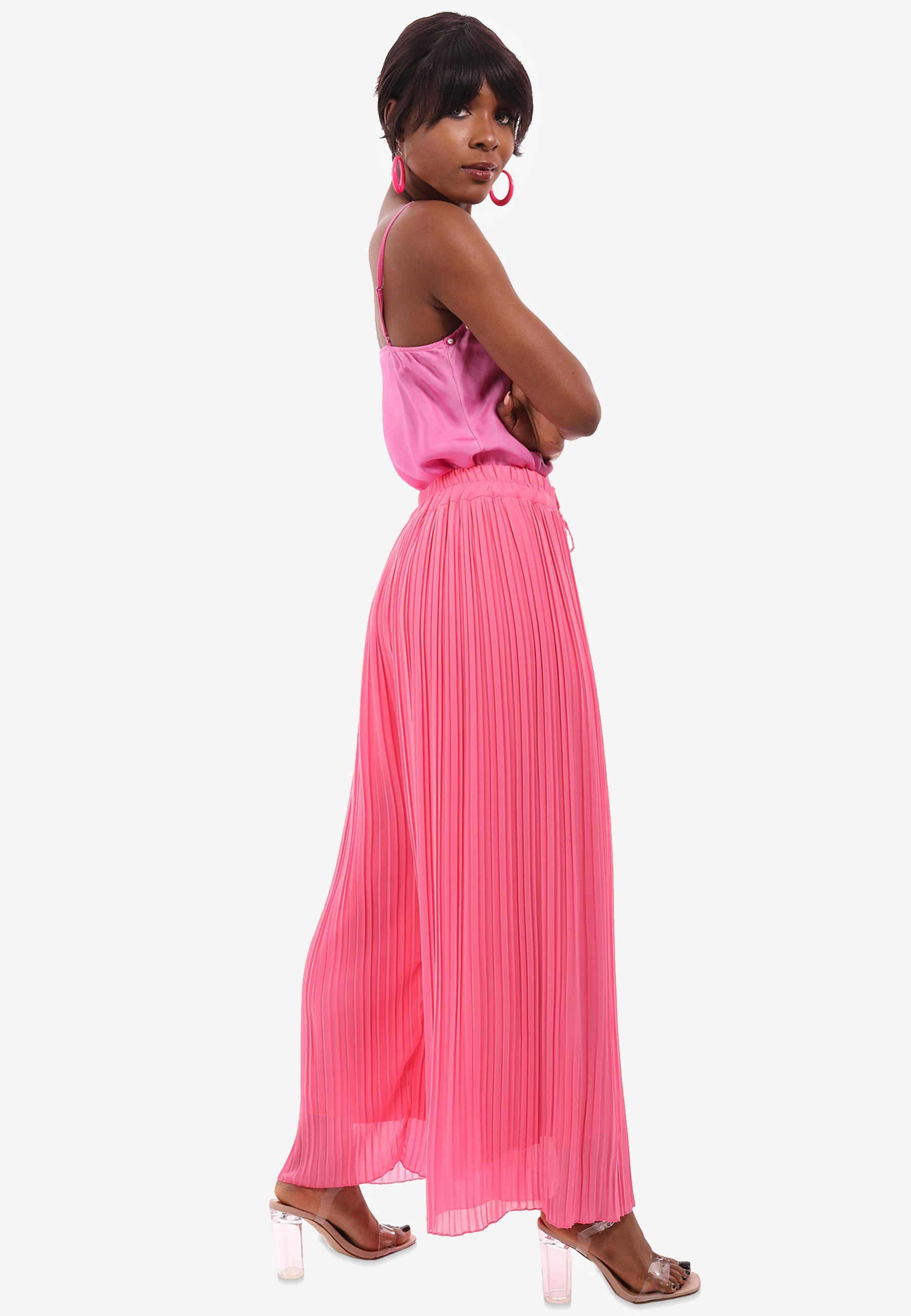 YC Fashion & Style Kordelzug, mit Plissee elastischem Bund, pink mit in Hose Marlene-Hose in Unifarbe Schlupfform
