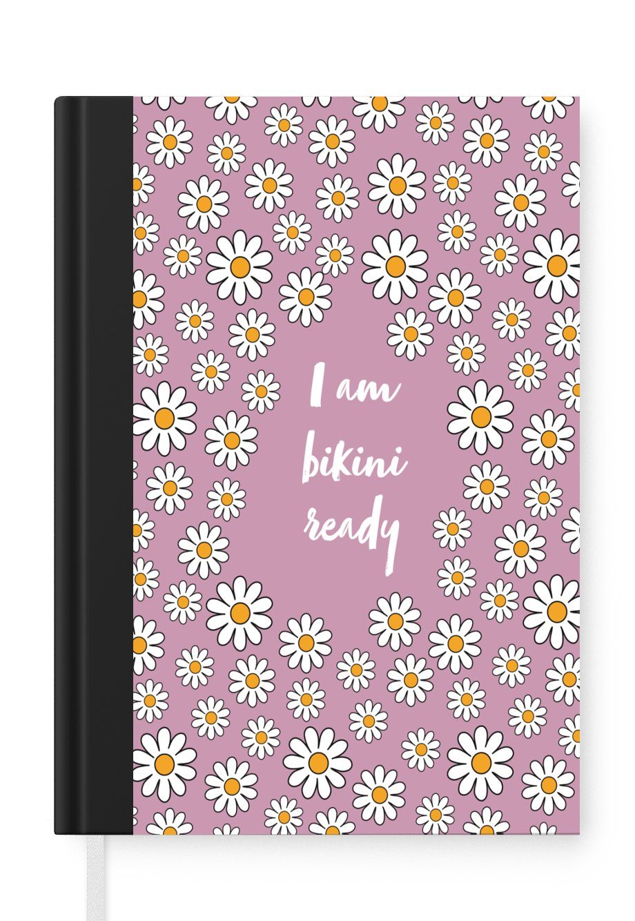 MuchoWow Notizbuch Rosa - Blumen - Ich bin bereit für den Bikini, Journal, Merkzettel, Tagebuch, Notizheft, A5, 98 Seiten, Haushaltsbuch