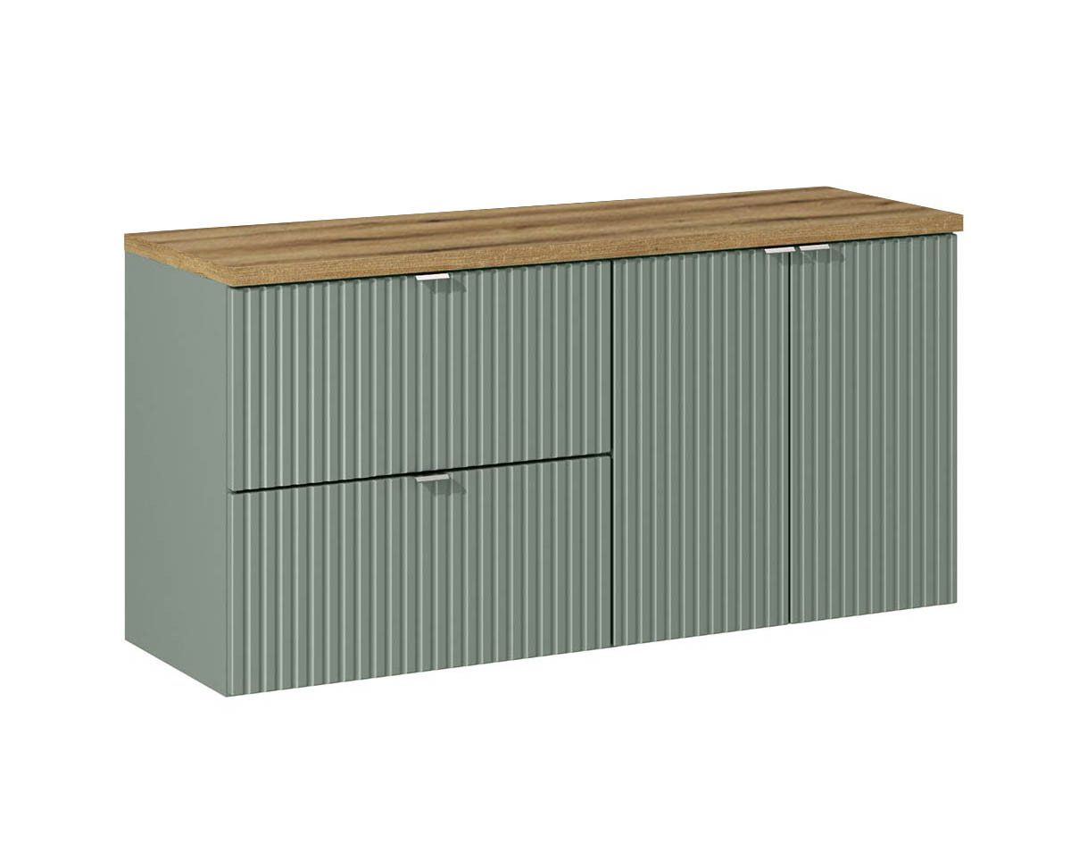 einfachgutemoebel Waschtisch-Set Doppelwaschplatz LINETTE 120cm Schübe + Türen, Unterbau, oak-grün, (Badmöbel Set, 1-St., Waschtisch Unterschrank)