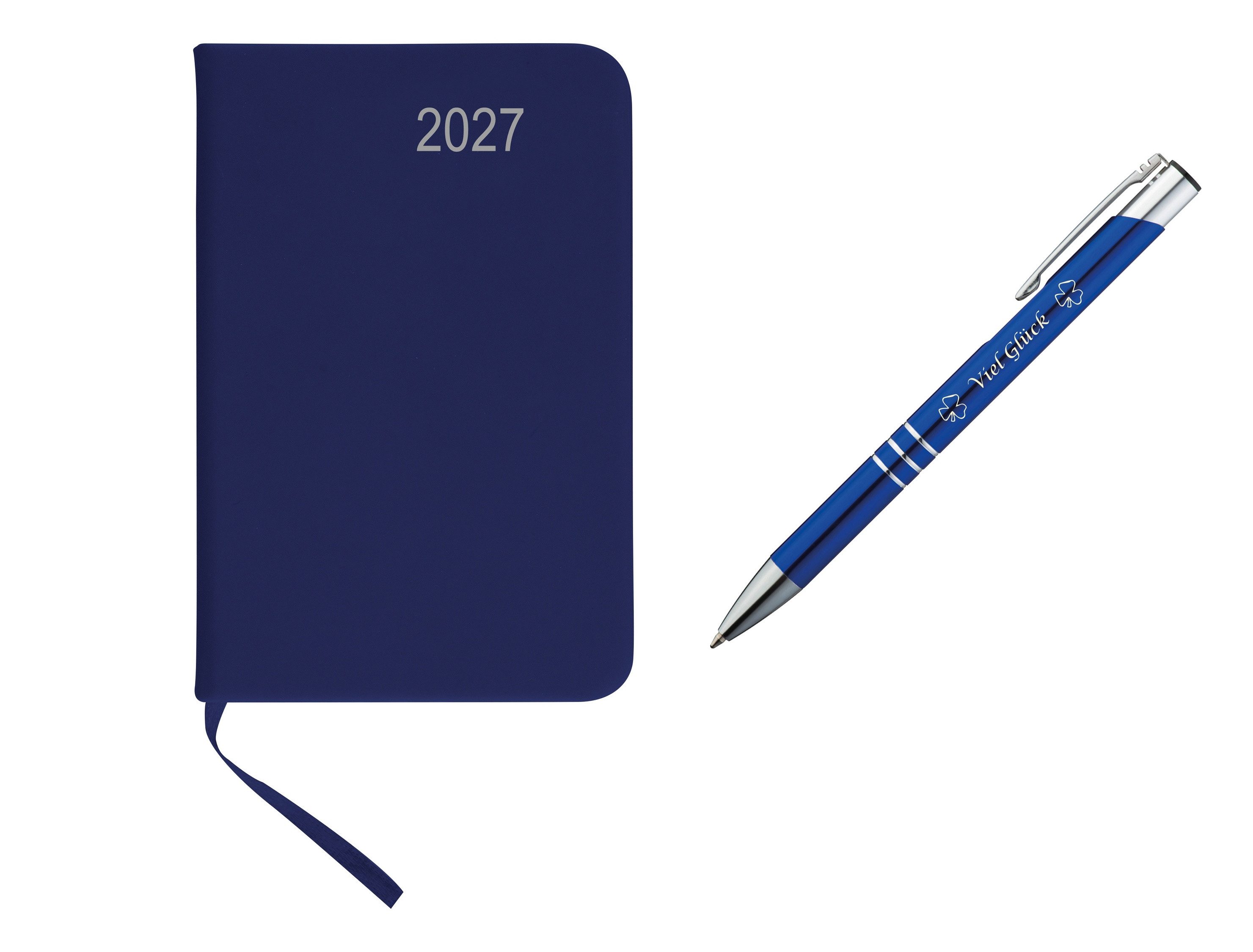Stylex Schreibwaren Buchkalender Taschenkalender 2027 / ca DIN A7 / mit PU Einband / Farbe: blau + Glüc
