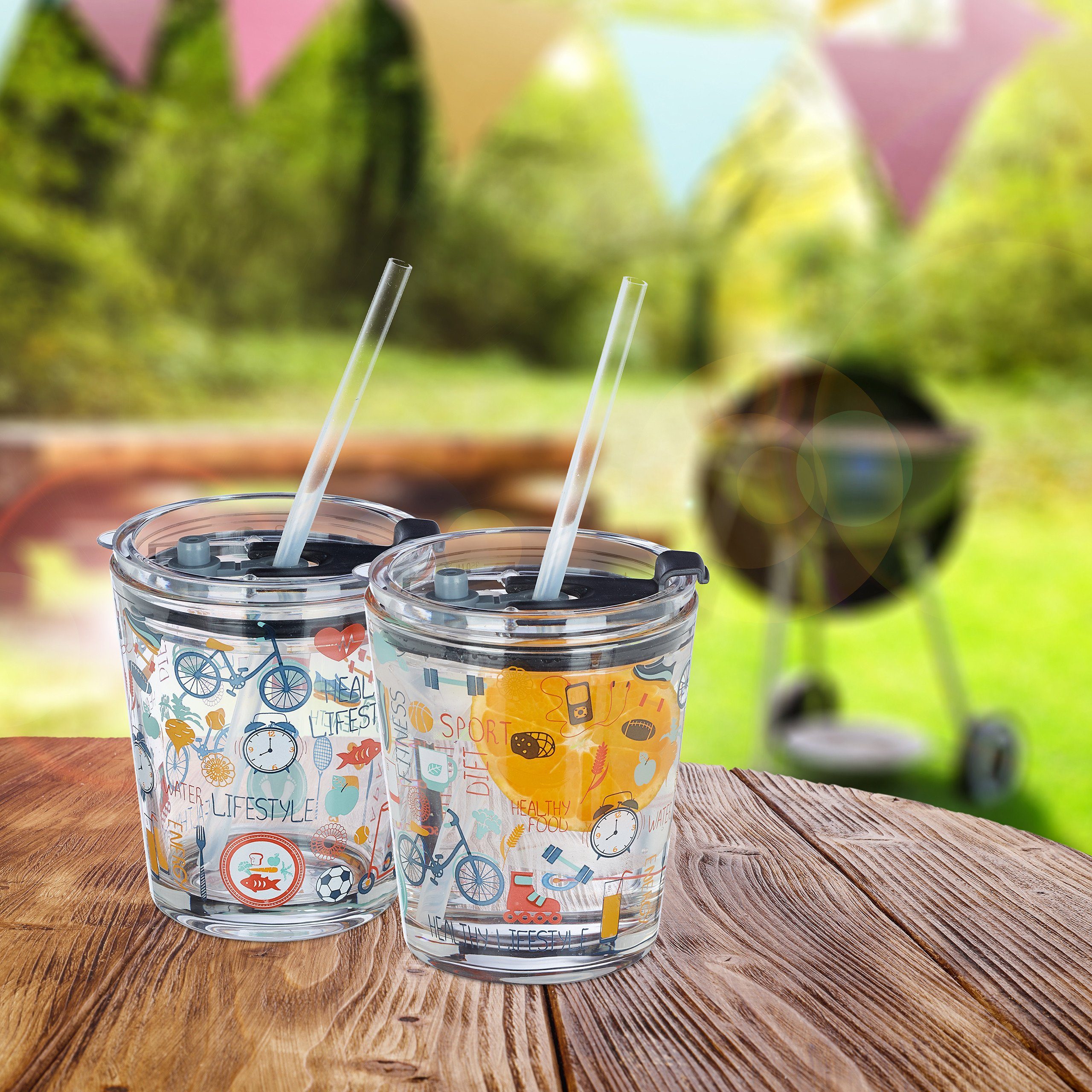 relaxdays Gläser-Set 4er Set Glasbecher Sport-Motiv, Glas