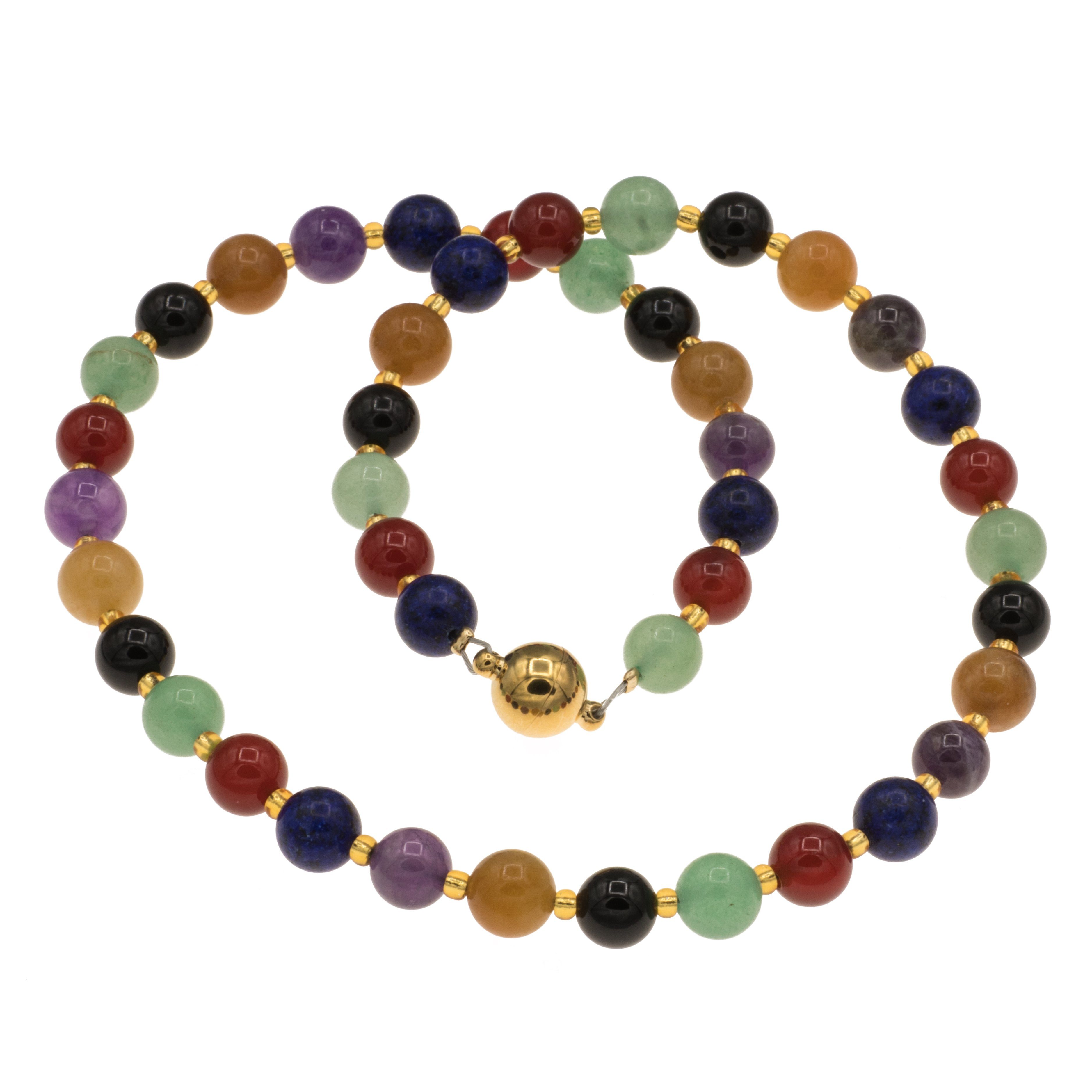 Bella Carina Perlenkette Kette mit Edelstein Perlen Amethyst Jade Onyx Lapislazuli Aventurin, Onyx. Aventurin, Karneol, Amethyst und Jade