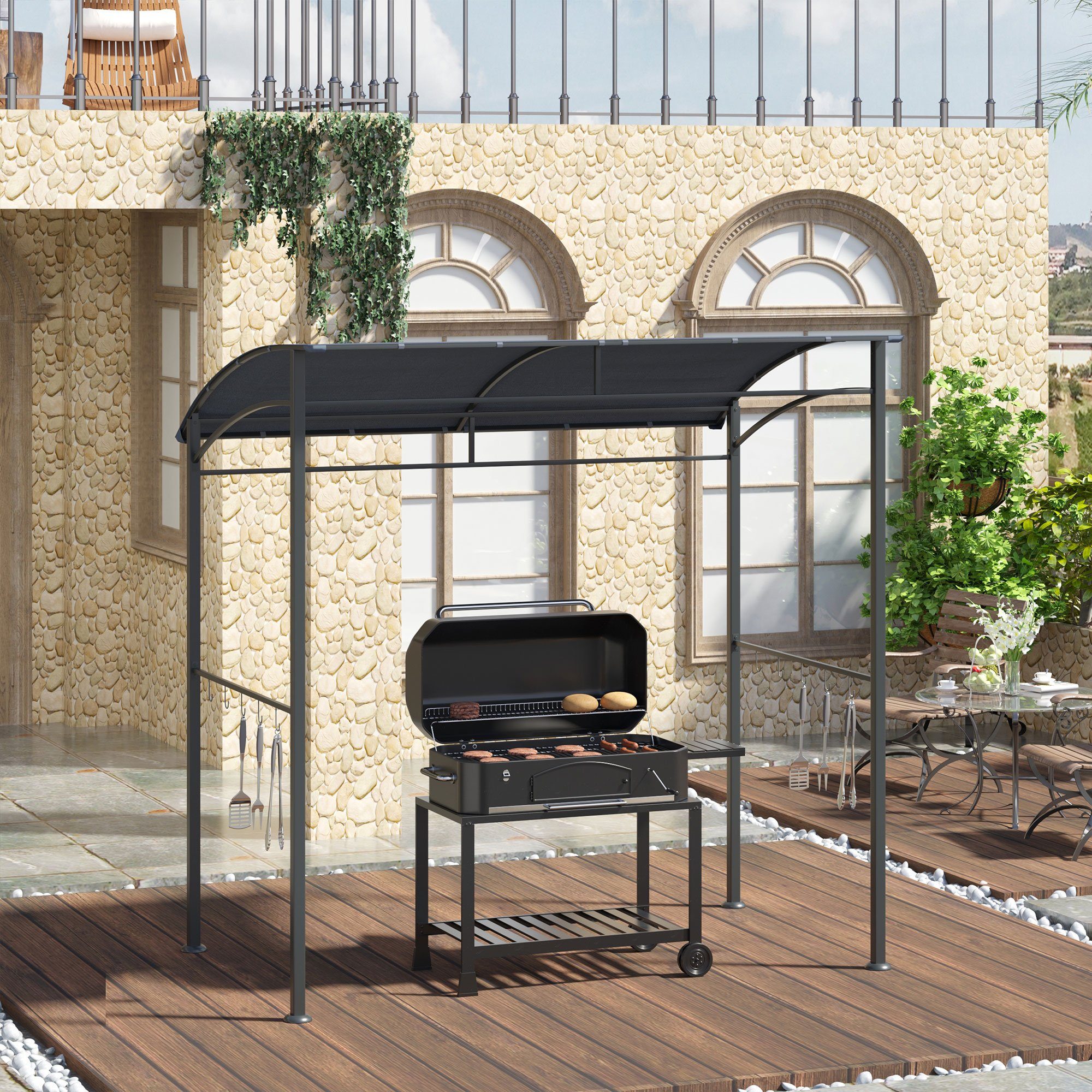 Outsunny Grillpavillon mit Haken für Utensilien, Stahlrahmen, mit 1 Seitent günstig online kaufen
