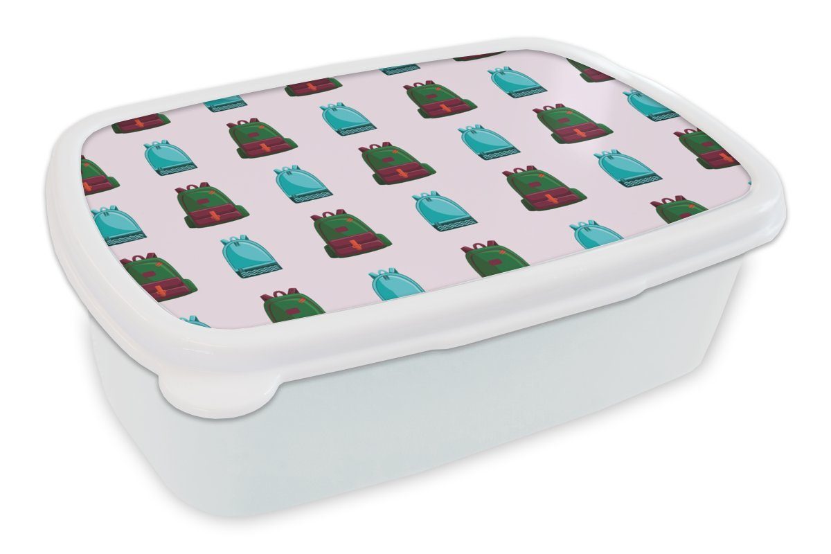 Jungs Brotbox und - - MuchoWow - Retro für weiß und Kunststoff, Brotdose, Muster Erwachsene, Rucksack Kinder Lunchbox Mädchen für (2-tlg), Pastell,
