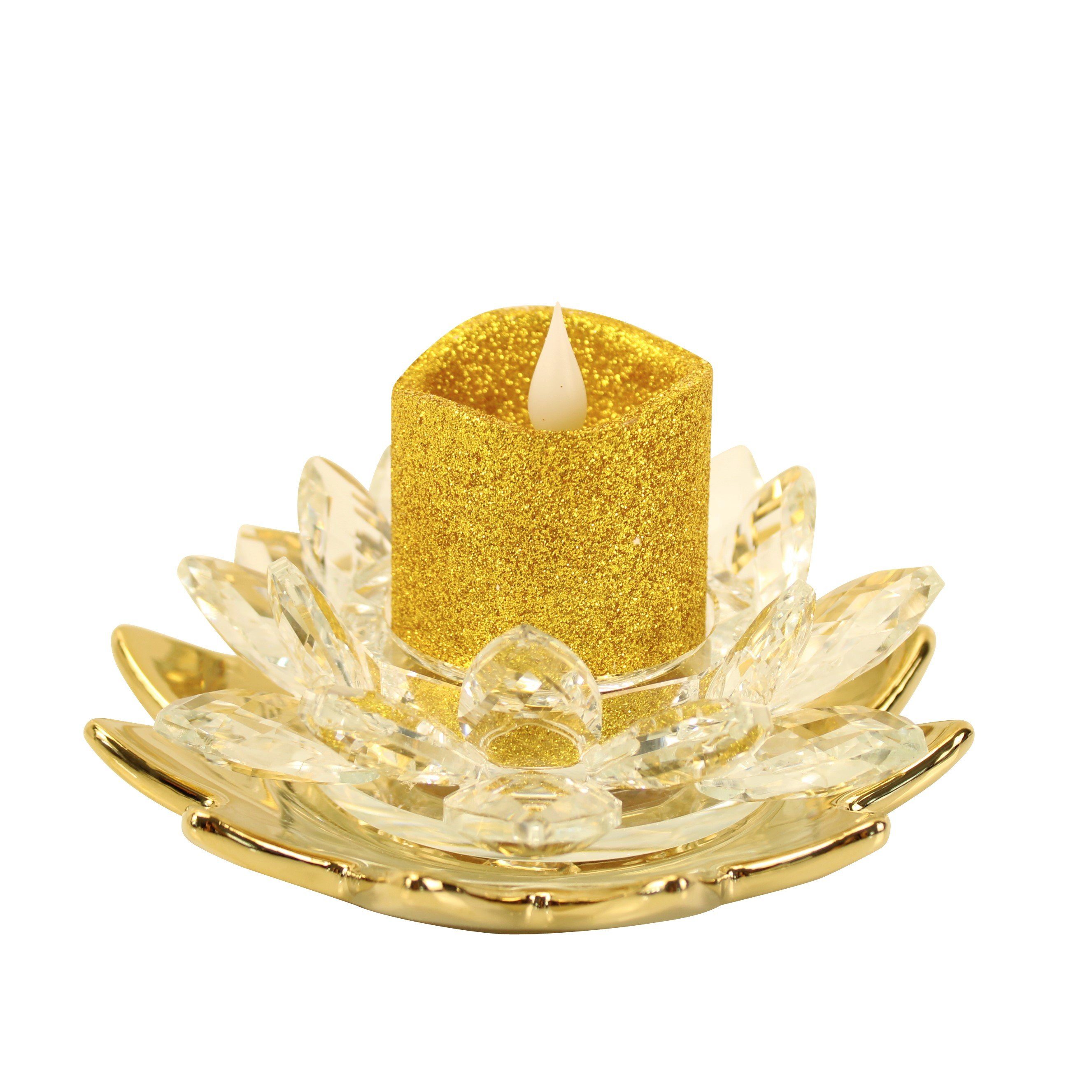 Online-Fuchs Kerzenständer in Lotusblüten-Optik aus Glas mit LED Kerze Voti günstig online kaufen