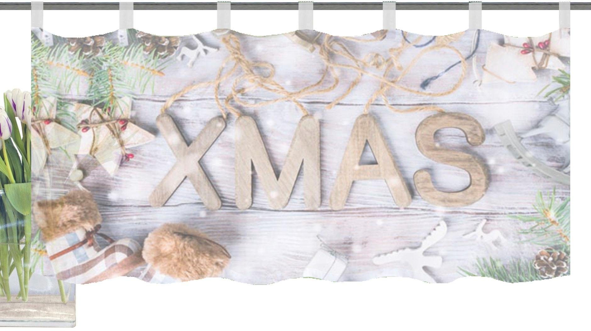 leichte sind HxB: XMAS, transparente, Stoffe Digitaldruck, 45x120, transparent, St), Microfaser, Schlaufencafehaus lichtdurchlässig (1 WOHNIDEEN, Scheibengardine komplett HOME Schlaufen