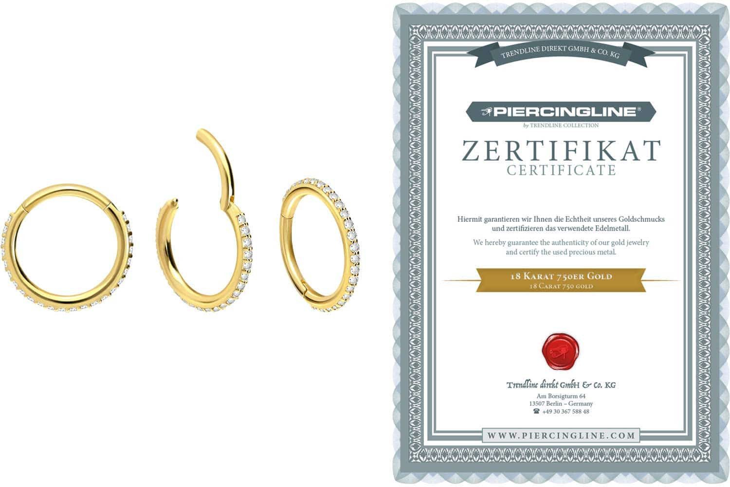 PIERCINGLINE Piercing-Set 18 Karat Gold Segmentring günstig online kaufen