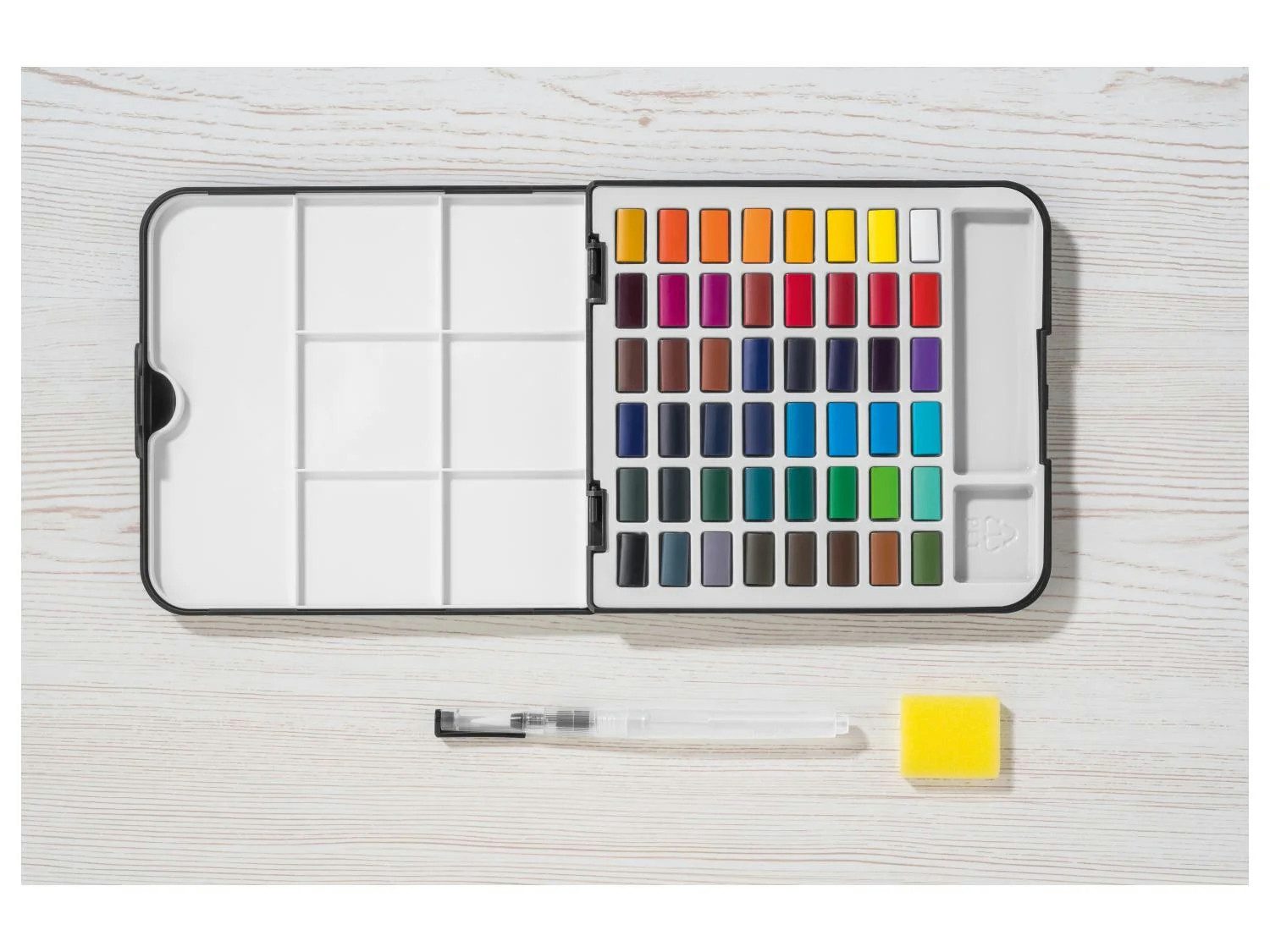 Crelando Aquarellfarbe Crelando Aquarell Farbkasten 51-tlg, 48 Farben + Zubehör, 48 Aquarellfarben, Wassertankpinsel, Schwamm, Palette