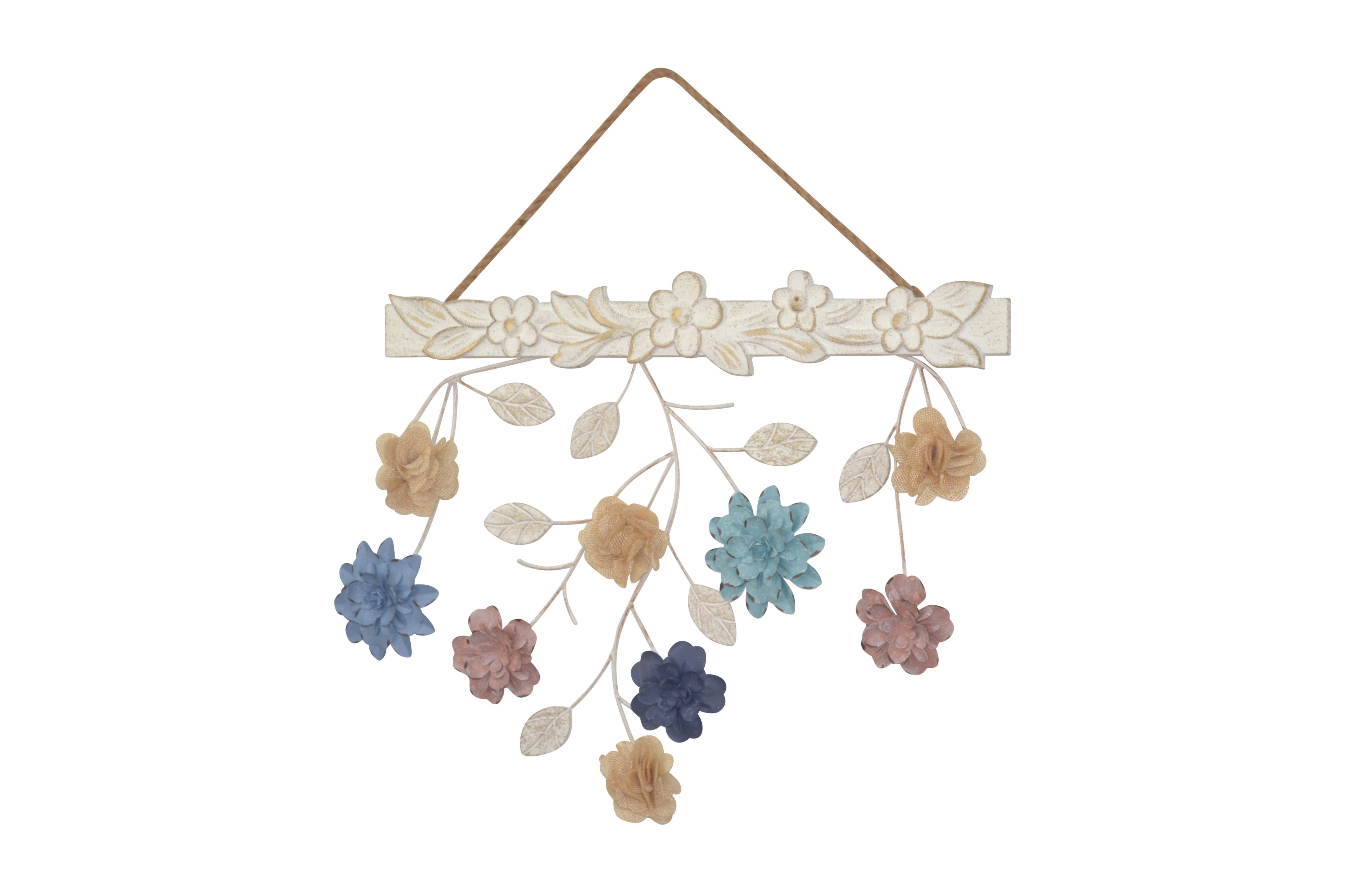 moebel-direkt-online Wanddekoobjekt Daniel der Kleine, MDF-Leiste mit Blumen-/Blättermotiven dekoriert, Metall-/Stoffblüten