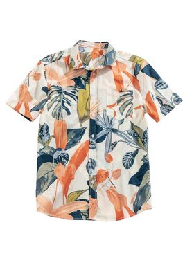 Beachtime Hawaiihemd mit Kentkragen, Freizeithemd mit Blätterprint aus reiner Baumwolle