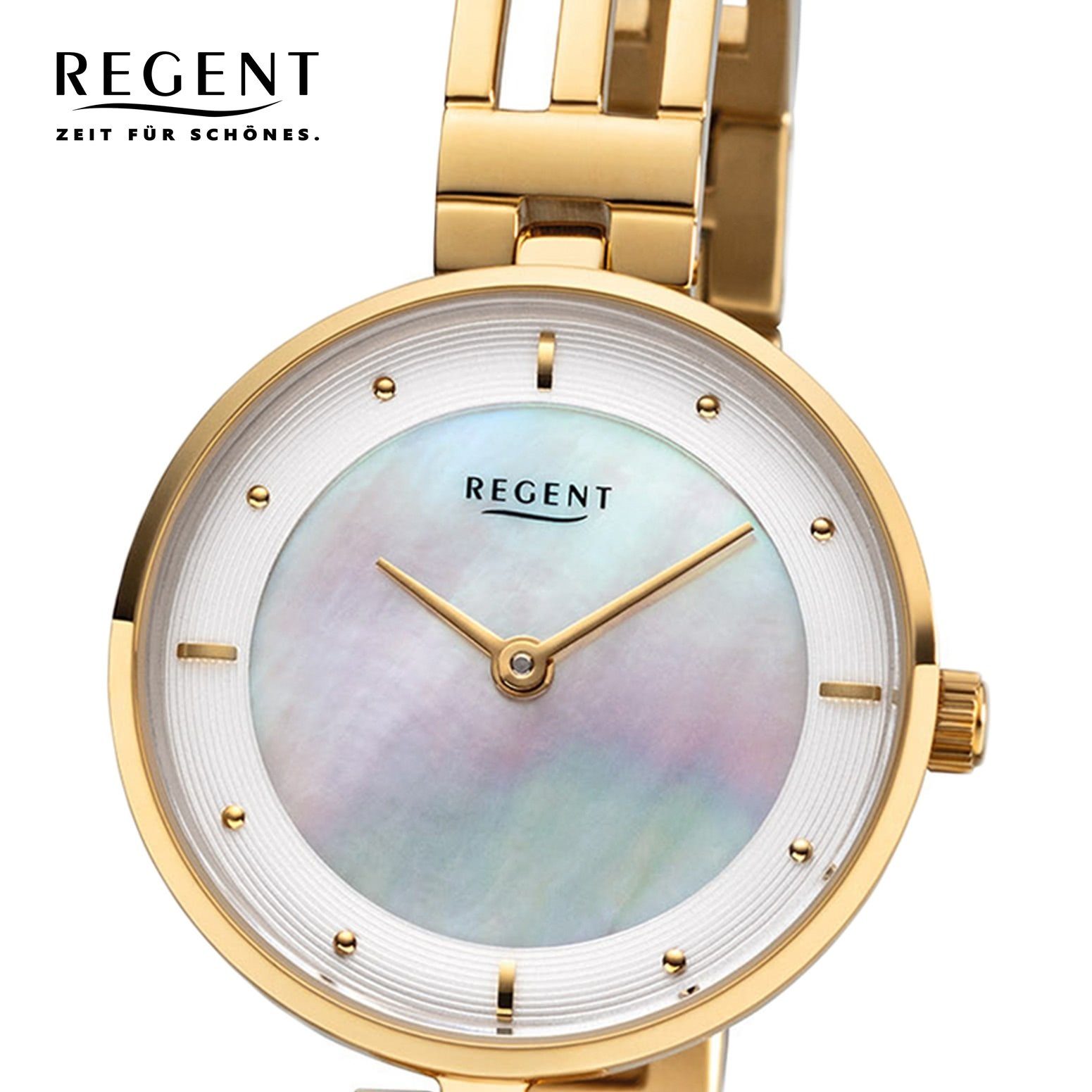 Regent Quarzuhr Regent Damen Uhr F-1149 Metall Quarz, (Analoguhr), Damen Armbanduhr rund, klein (ca. 28mm), Metallarmband