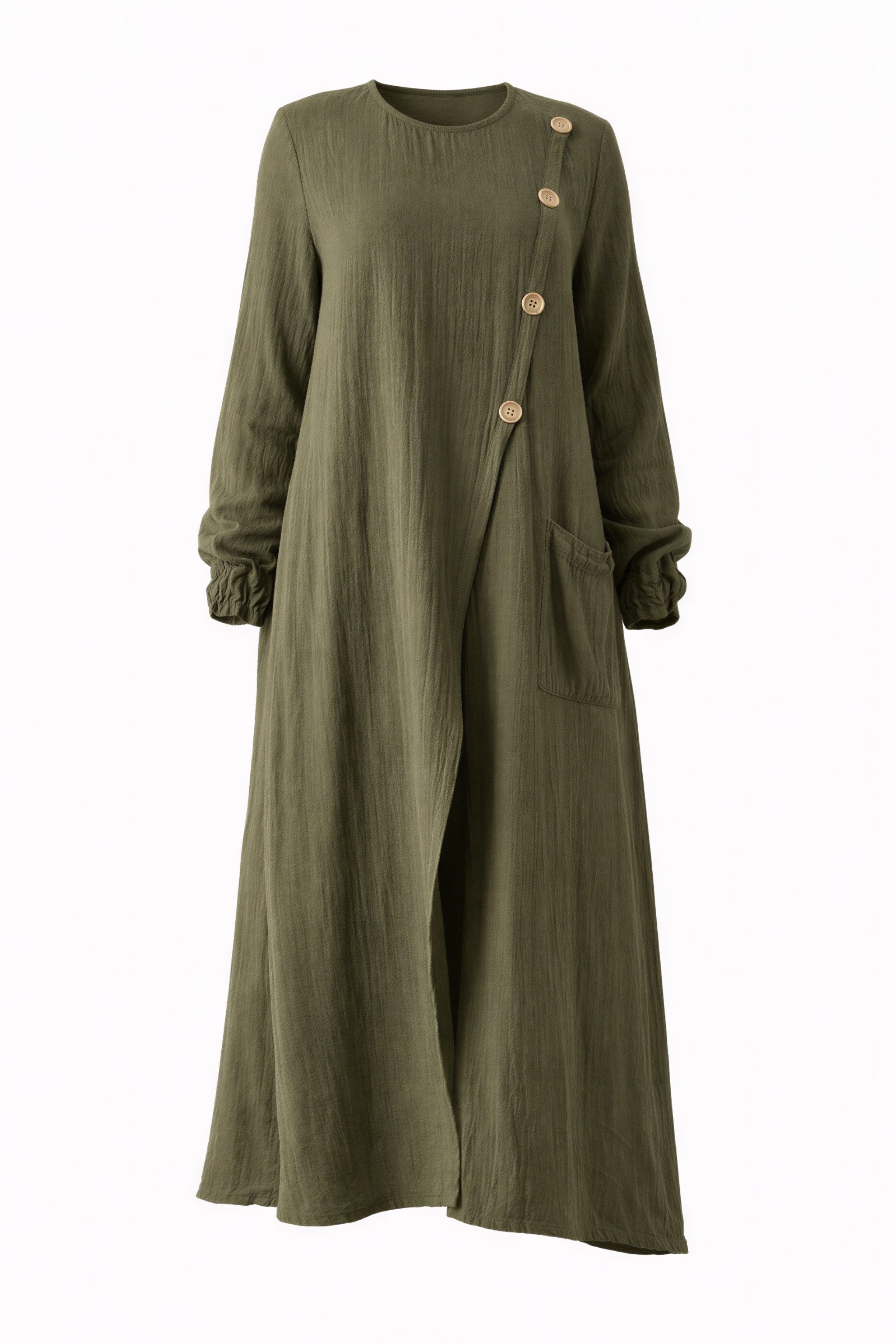 WENOR Longtunika Musselin mit Frontschlitz, Knopfdetail, 100 % Baumwolle, 130 cm Frontschlitz, asymmetrisches Knopfdesign, extra lang