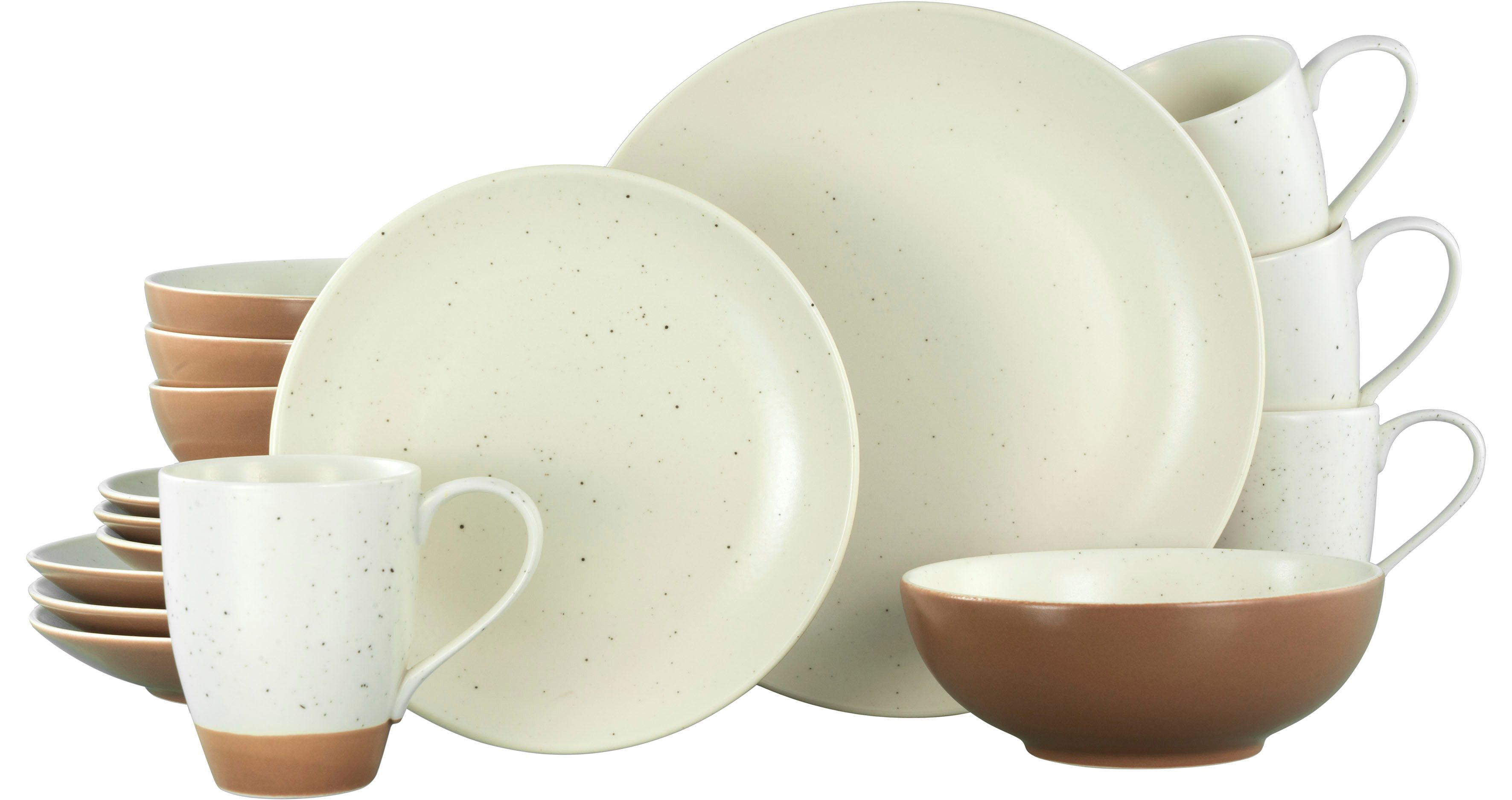 CreaTable Kombiservice Geschirr-Set Sand Dunes (16-tlg), 4 Personen, Steinzeug, Service, handwerklicher Töpfercharakter, 16 Teile, für 4 Personen