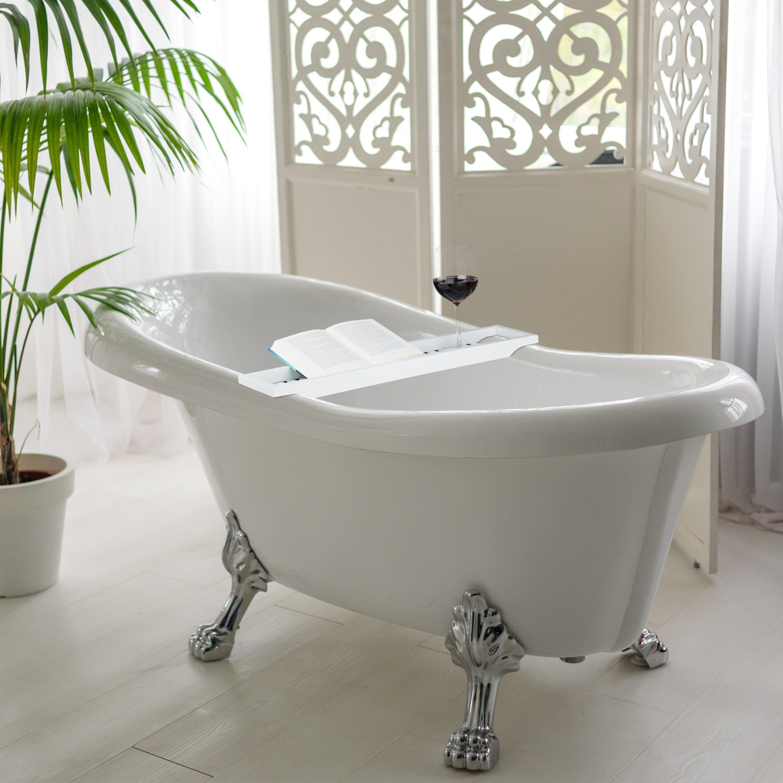 relaxdays Badewannenablage Bambus weiß lackiert günstig online kaufen