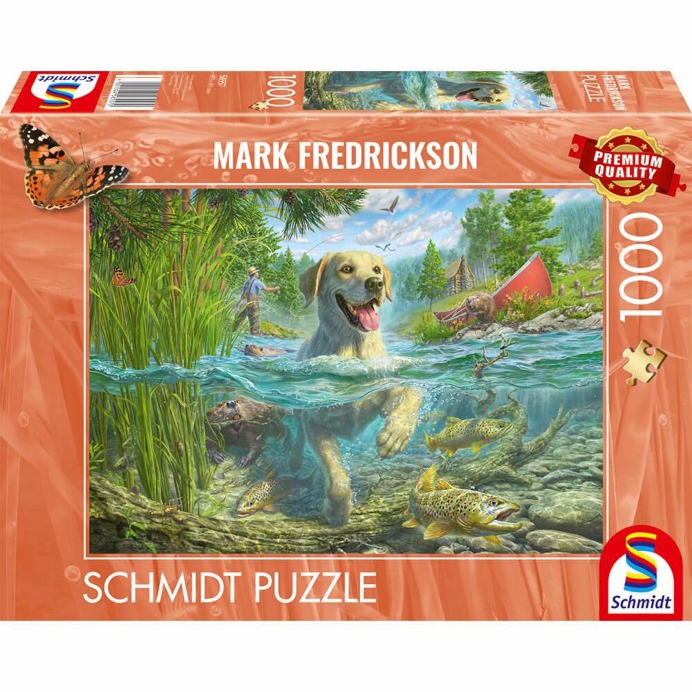 Schmidt Spiele Puzzle Hundeliebe gelber Labrador auf Fischjagd, 1000 Puzzleteile