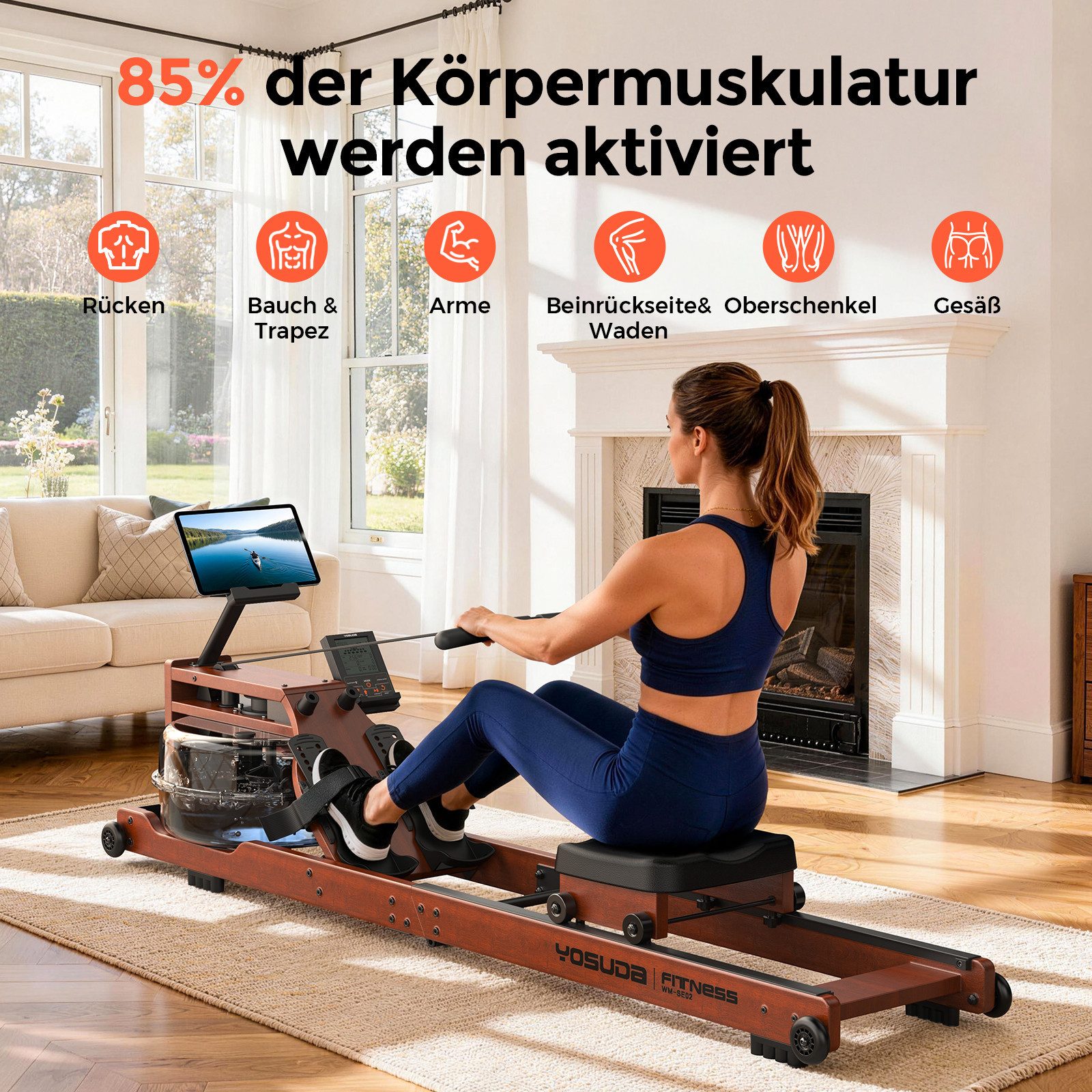 YOSUDA Rudergerät Wasser-Rudergerät, klappbar, bis 182kg/190cm, 22l Tank, Handyhalter (1-tlg)