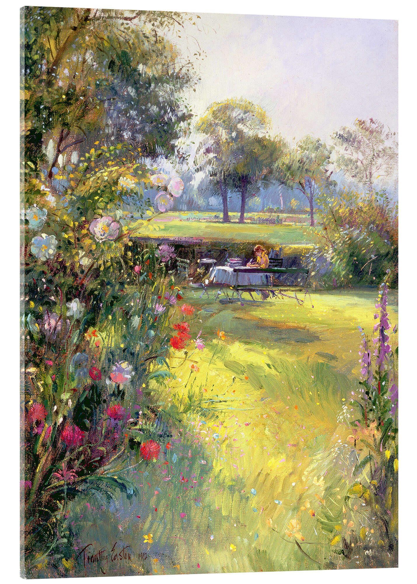 Posterlounge Acrylglasbild Timothy Easton, Lesen im Garten, Landhausstil Malerei