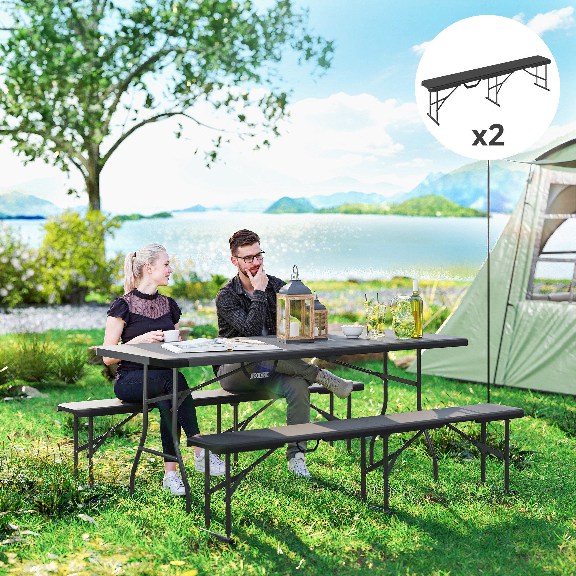Outsunny Bierzeltgarnitur Klappbank aus Kunststoff, (klappbare günstig online kaufen