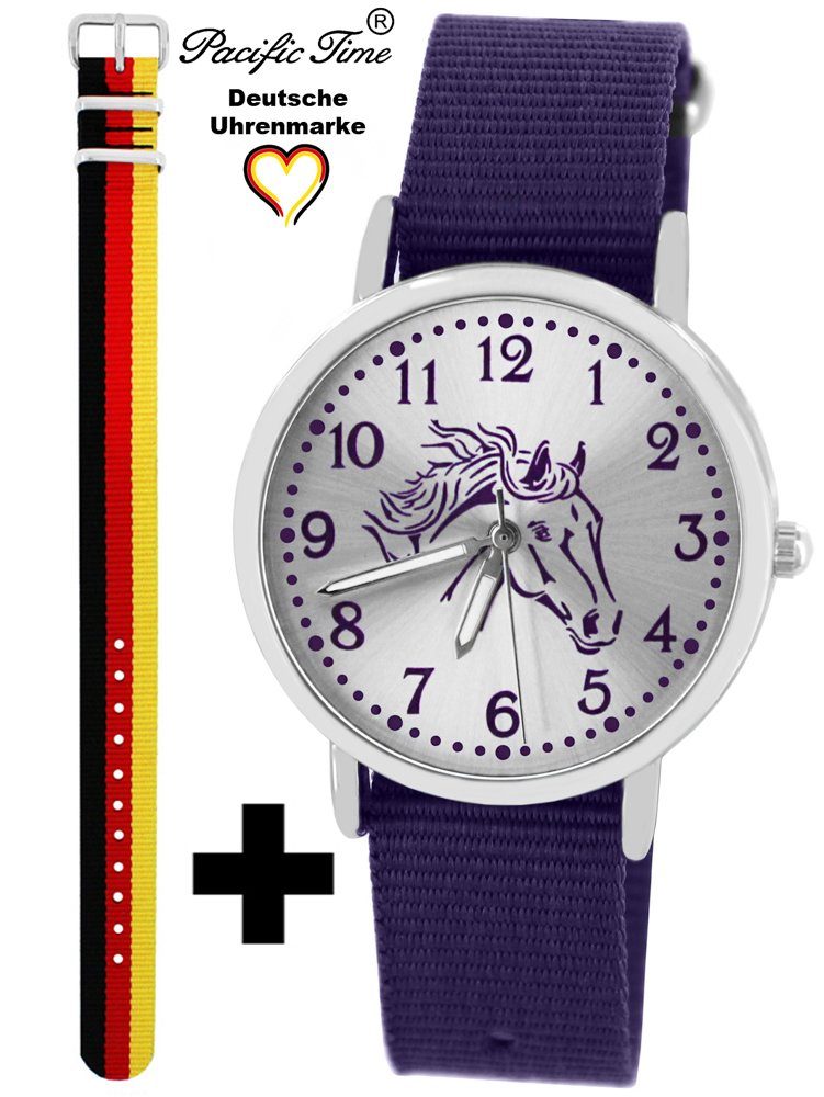 Pacific Time Quarzuhr Set Kinder Armbanduhr Pferd violett Wechselarmband, Mix und Match Design - Gratis Versand Deutschland und violett